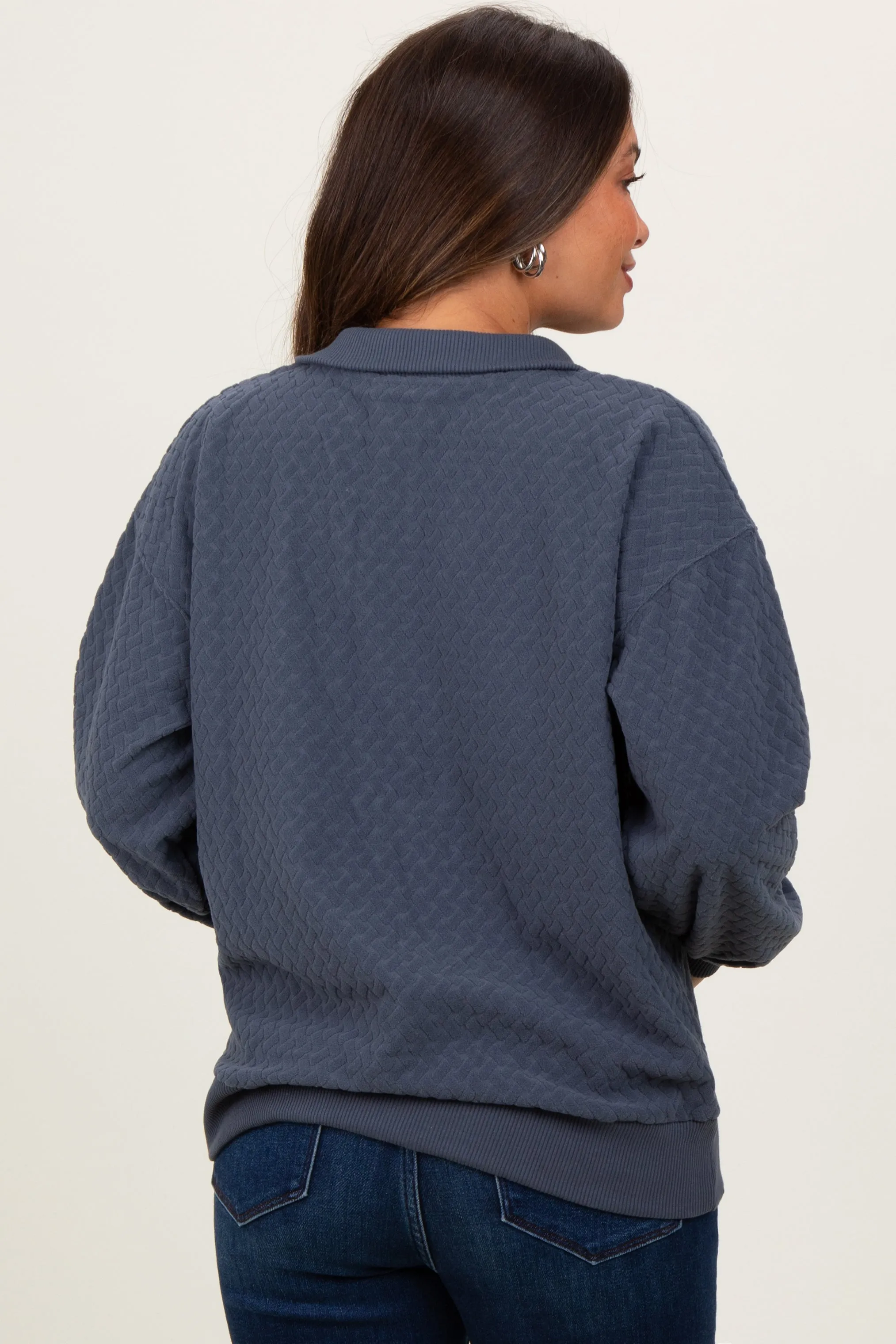 Charcoal Quilted Knit Snap Collar Maternity Pullover Top sold by Pinkblush product image thumbnail 3