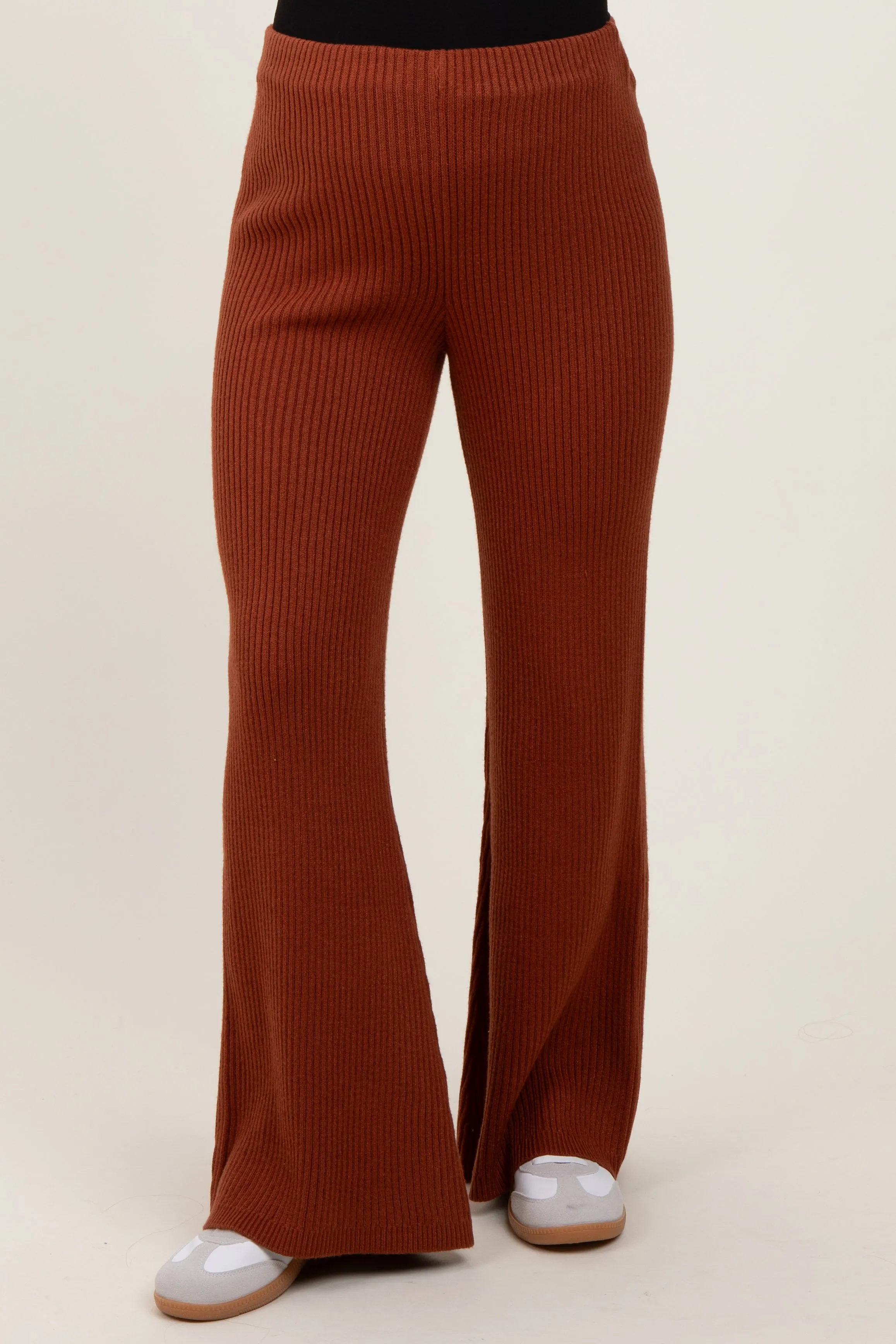 Rust Ribbed Knit Maternity Flare Pants sold by Pinkblush product image thumbnail 2