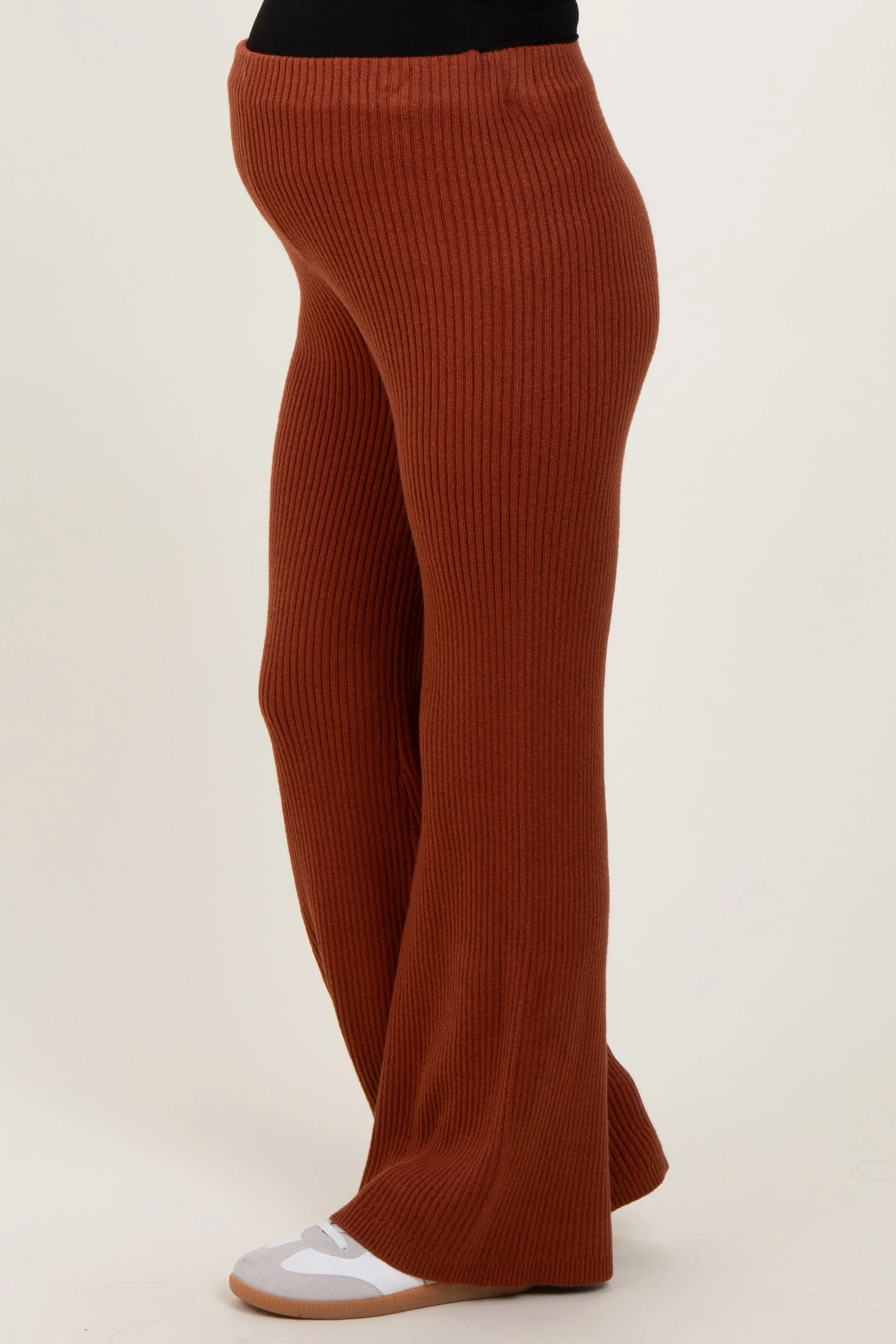 Rust Ribbed Knit Maternity Flare Pants sold by Pinkblush product image thumbnail 3