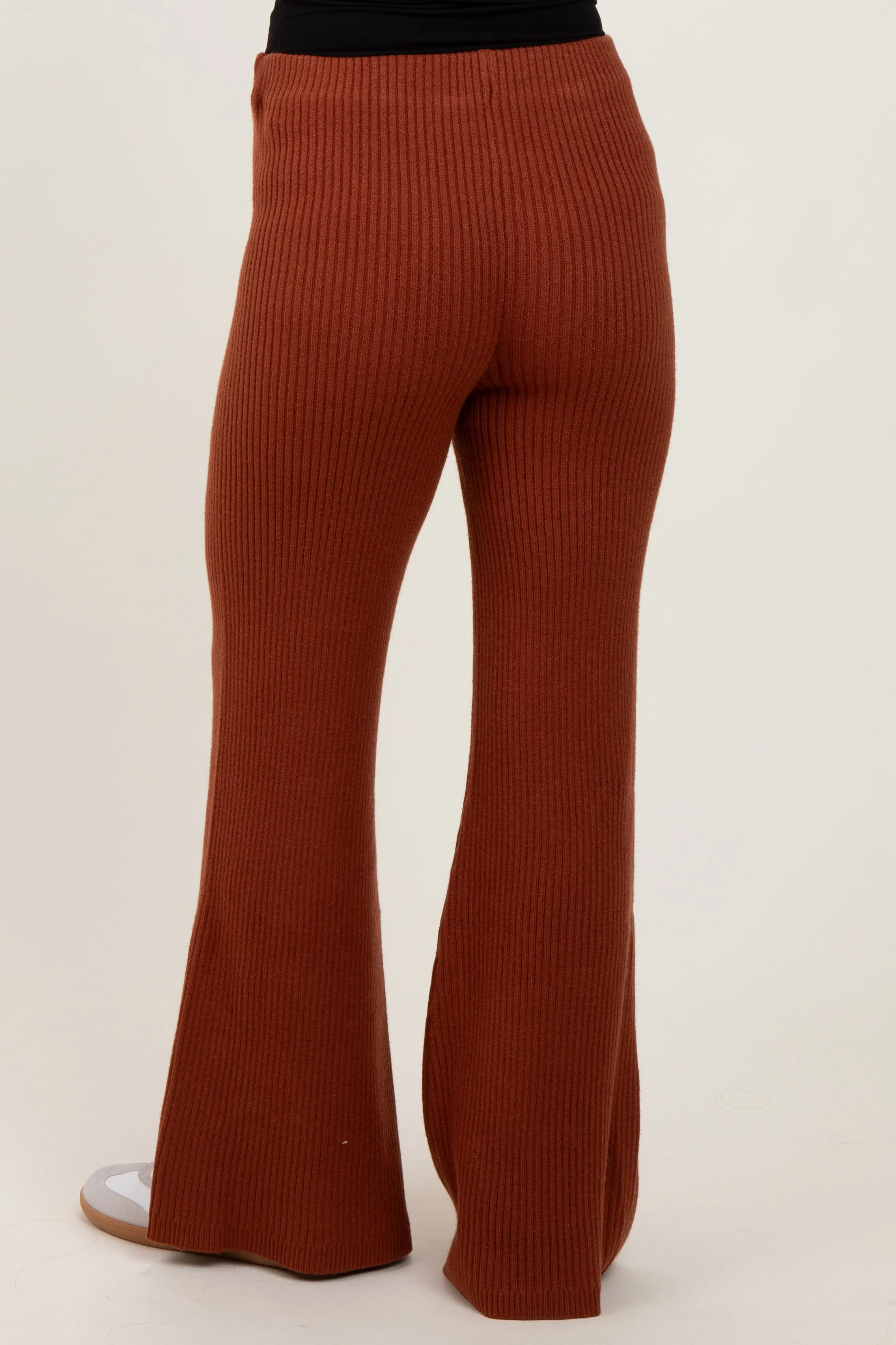 Rust Ribbed Knit Maternity Flare Pants sold by Pinkblush product image thumbnail 4