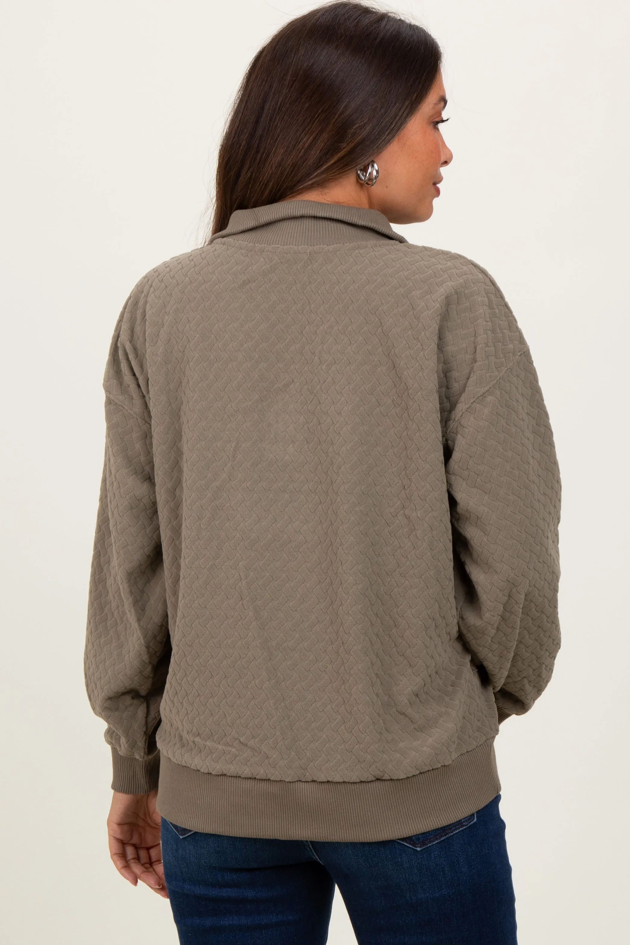 Olive Quilted Knit Snap Collar Maternity Pullover Top sold by Pinkblush product image thumbnail 4