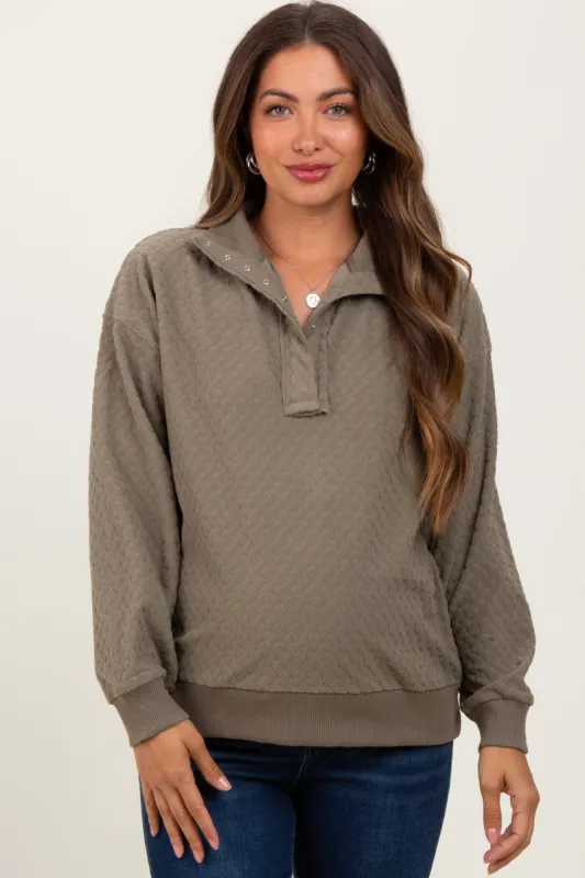 Olive Quilted Knit Snap Collar Maternity Pullover Top sold by Pinkblush