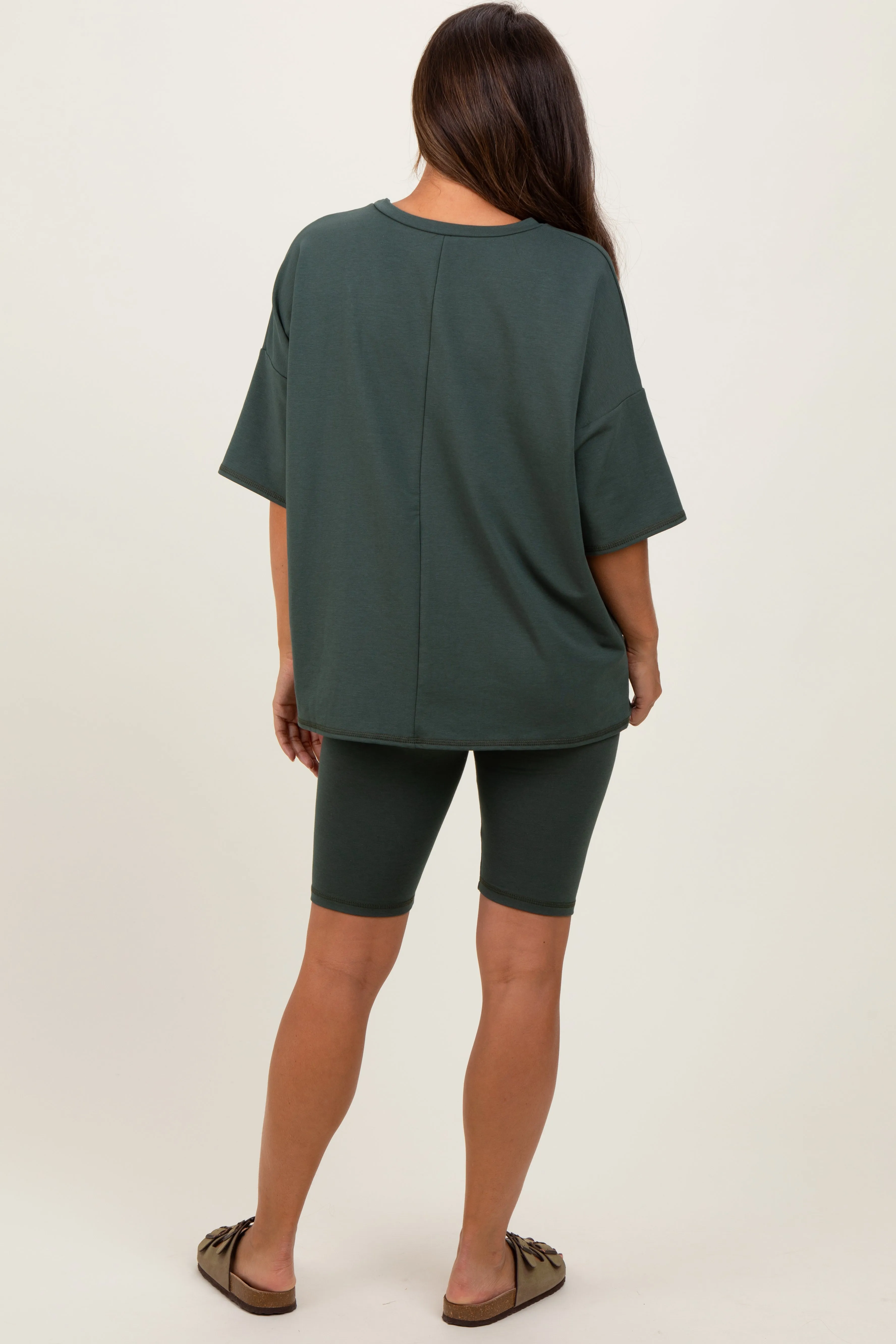 Hunter Green Oversized Short Sleeve Biker Short Maternity Set sold by Pinkblush product image thumbnail 4
