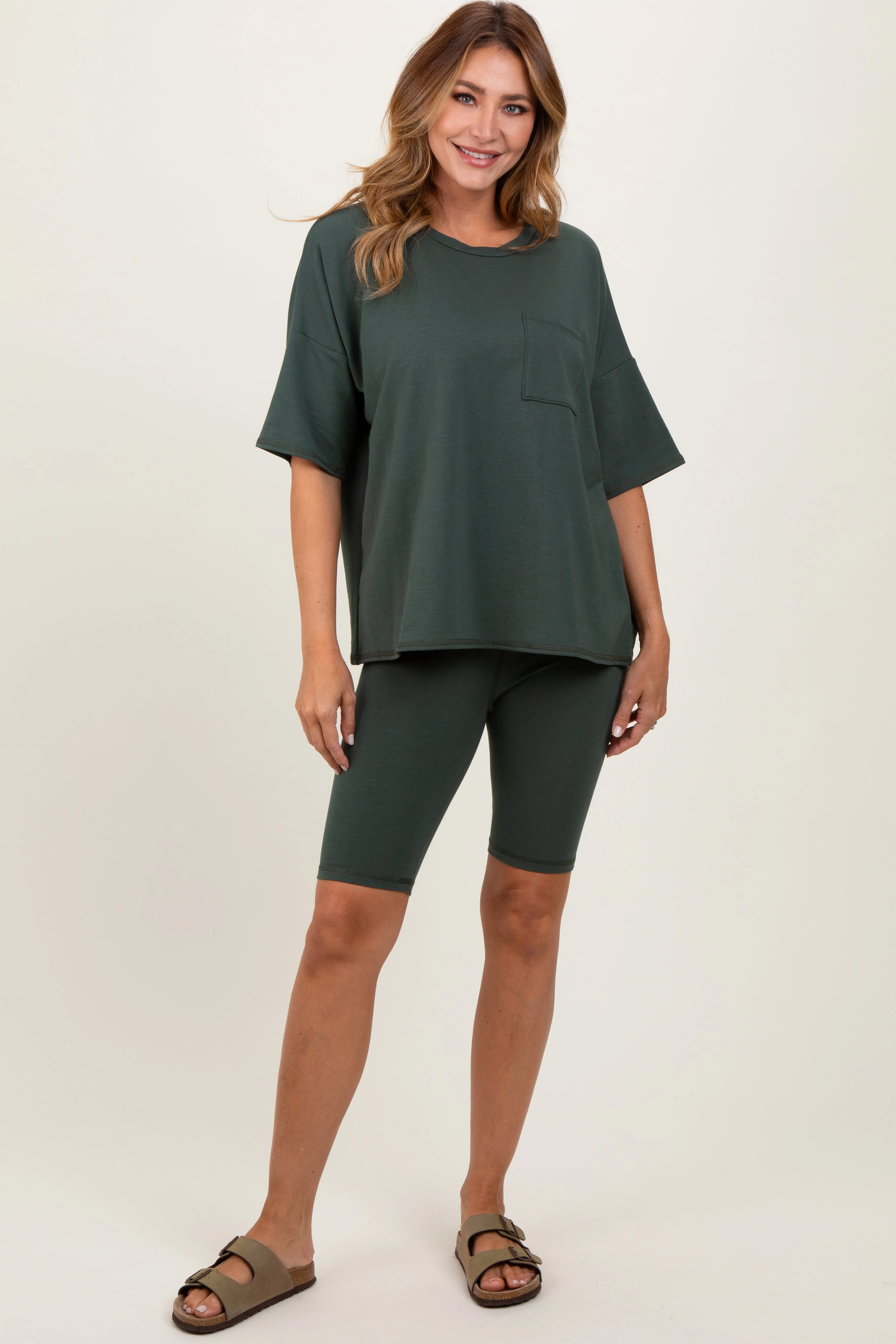 Hunter Green Oversized Short Sleeve Biker Short Maternity Set sold by Pinkblush product image thumbnail 5