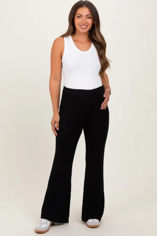 Black Ribbed Knit Maternity Flare Pants sold by Pinkblush
