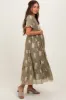 Olive Floral Print Ruffle Hem Maternity Midi Dress sold by Pinkblush