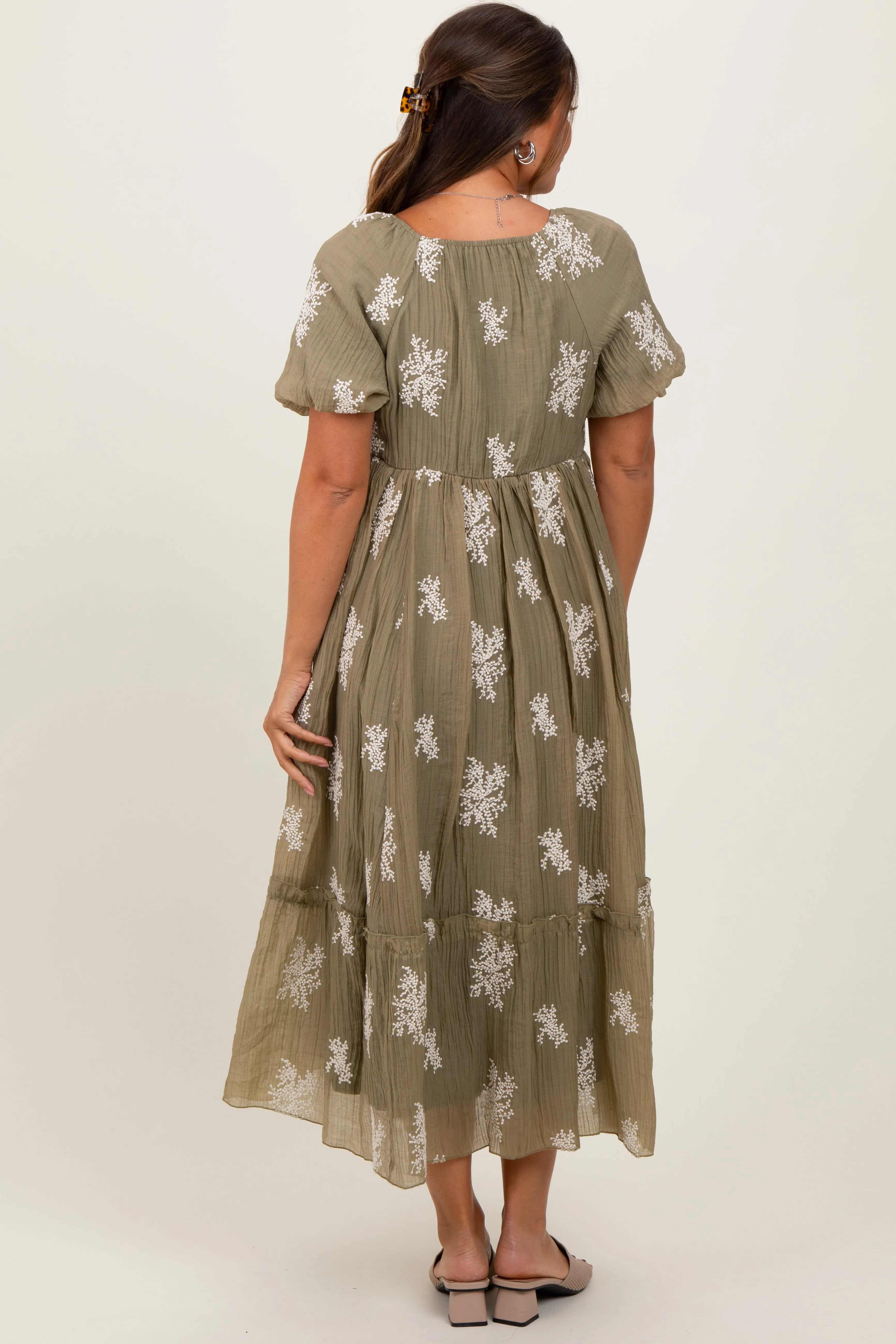 Olive Floral Print Ruffle Hem Maternity Midi Dress sold by Pinkblush product image thumbnail 4
