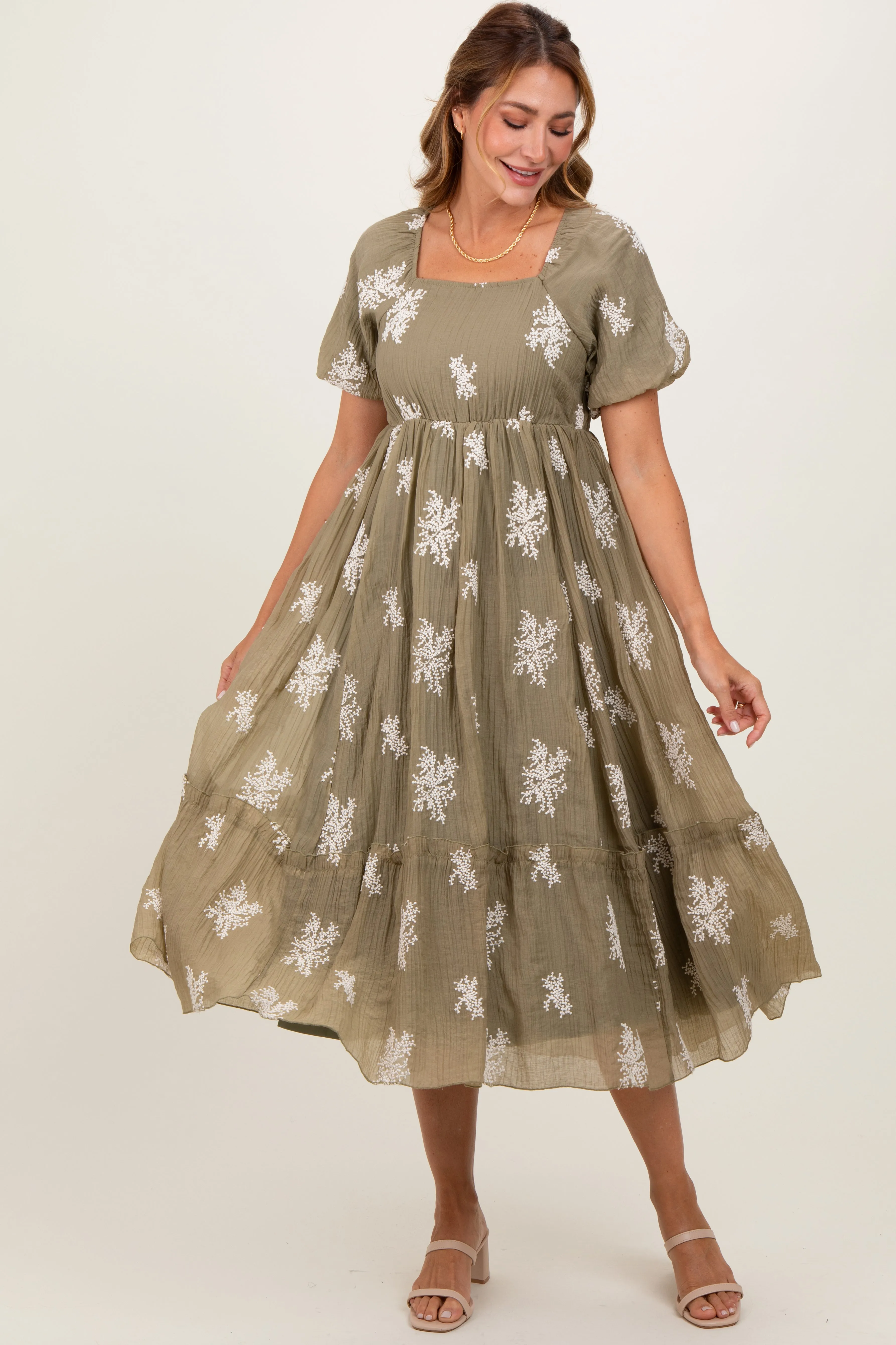Olive Floral Print Ruffle Hem Maternity Midi Dress sold by Pinkblush product image thumbnail 5