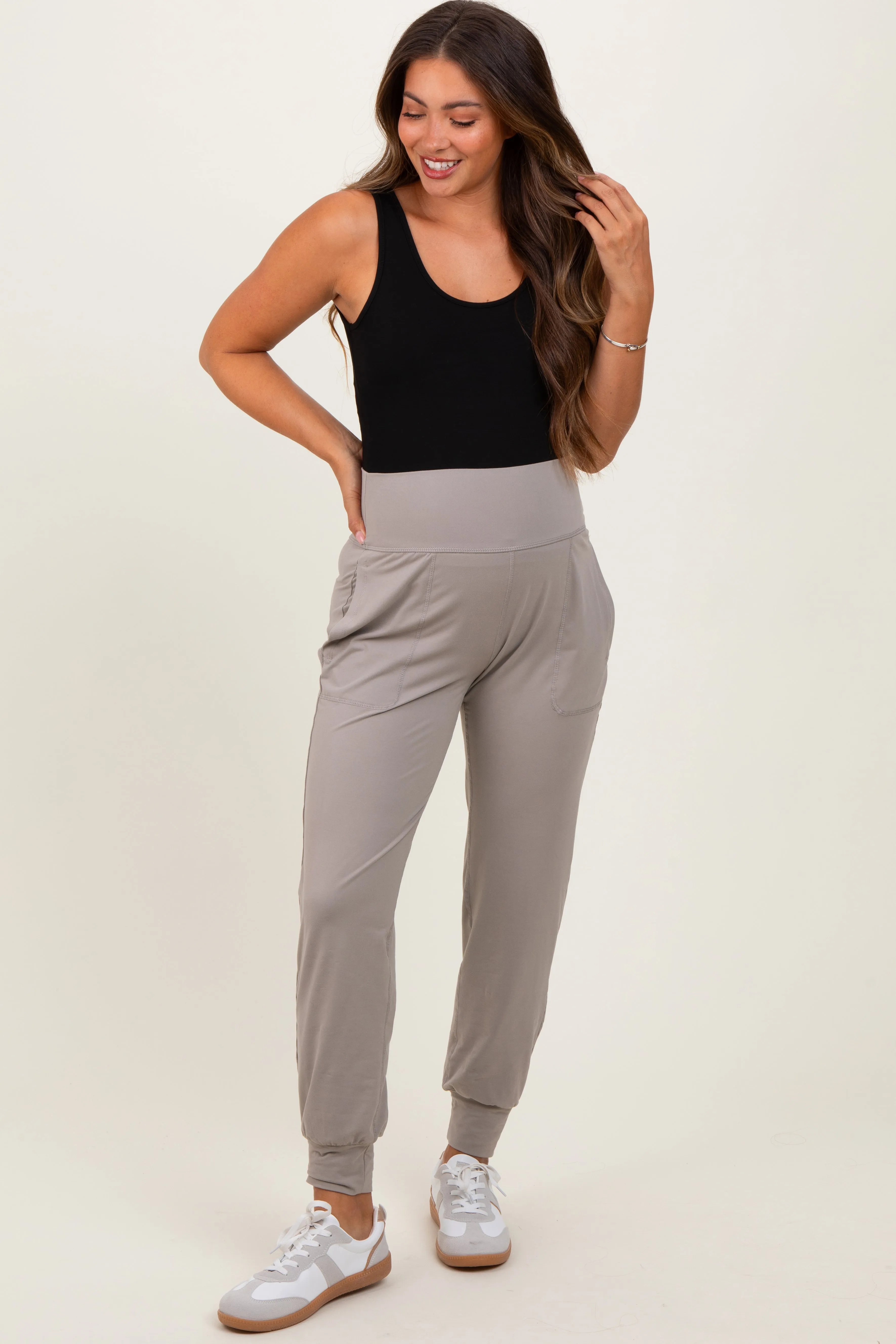 Light Grey Maternity Joggers sold by Pinkblush