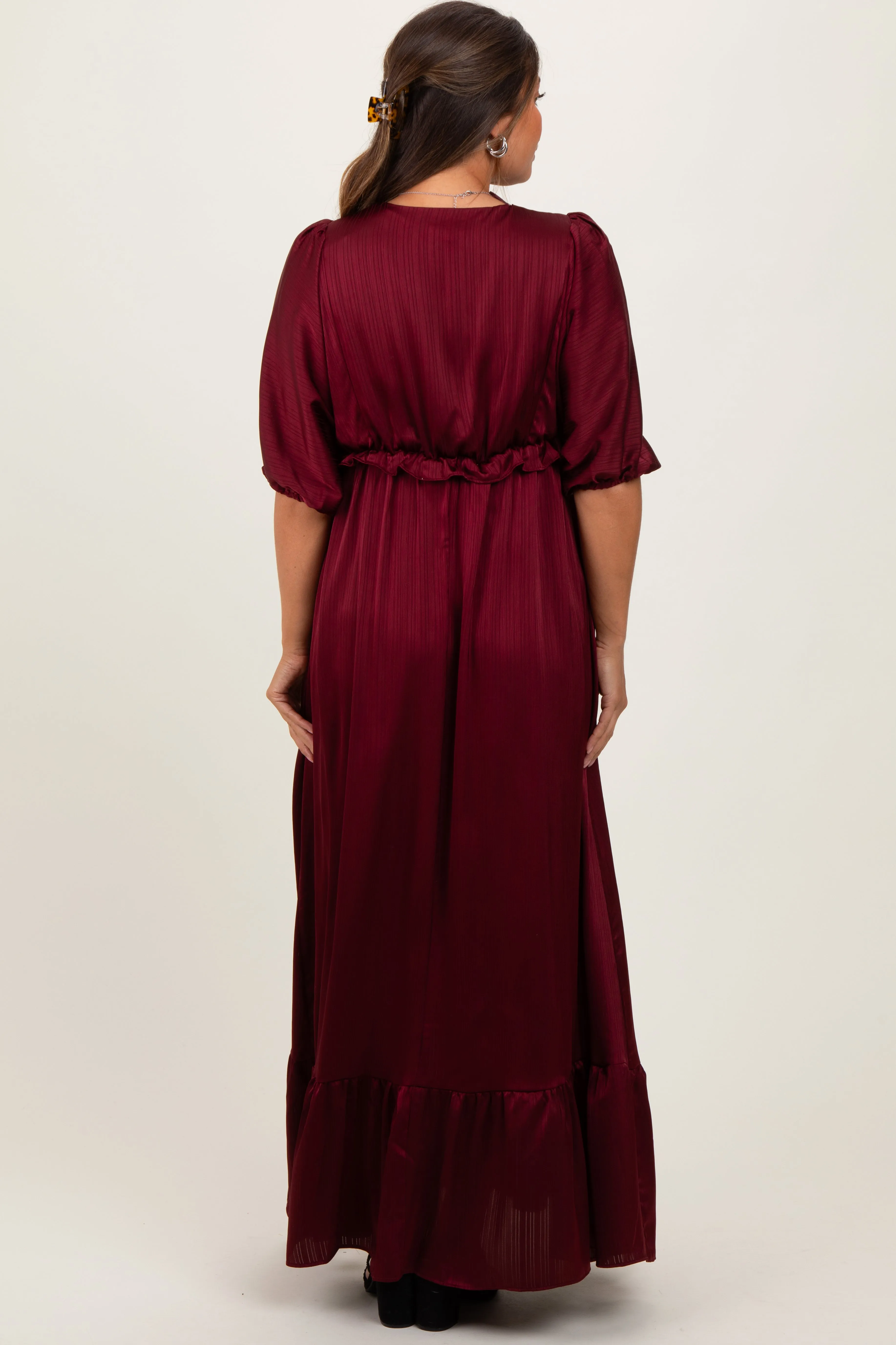 Burgundy Striped Ruffle Accent Maternity Maxi Dress sold by Pinkblush product image thumbnail 3
