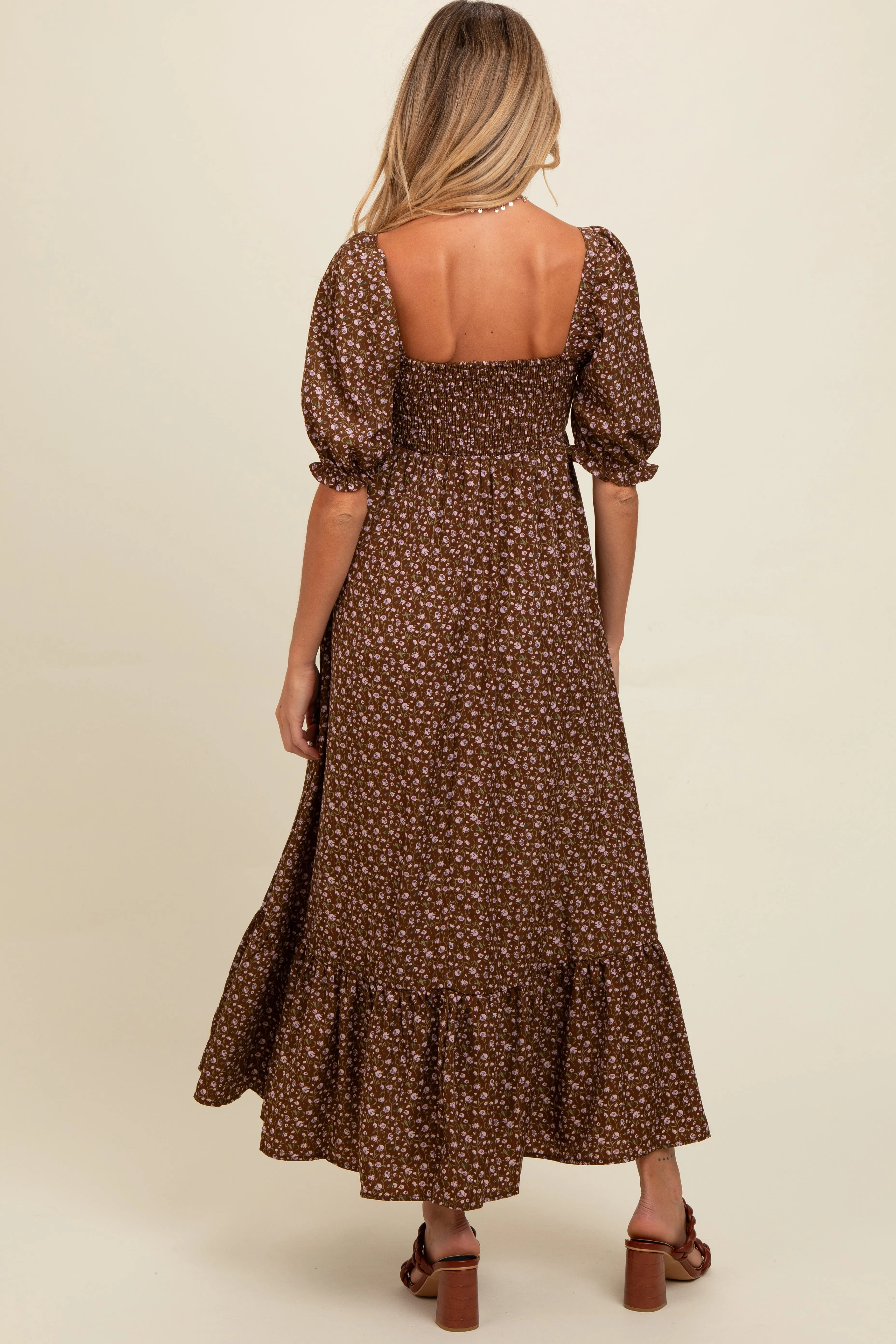 Mocha Floral Pleated Bodice Maternity Maxi Dress sold by Pinkblush product image thumbnail 3