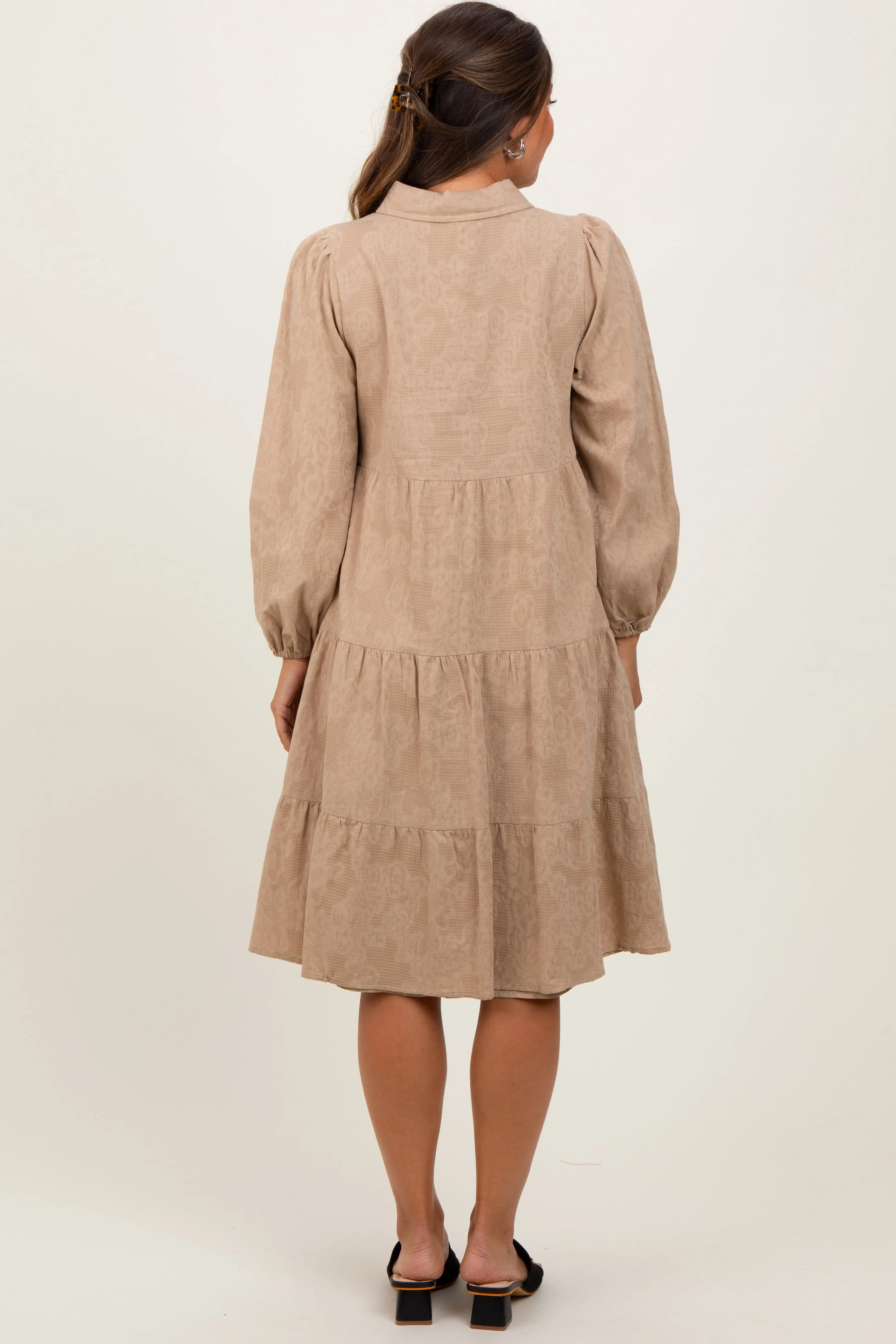 Camel Tiered Button Down Maternity Shirt Dress sold by Pinkblush product image thumbnail 3