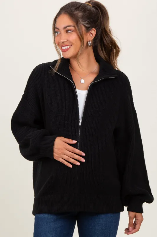 Black Oversized Zip Up Maternity Cardigan sold by Pinkblush