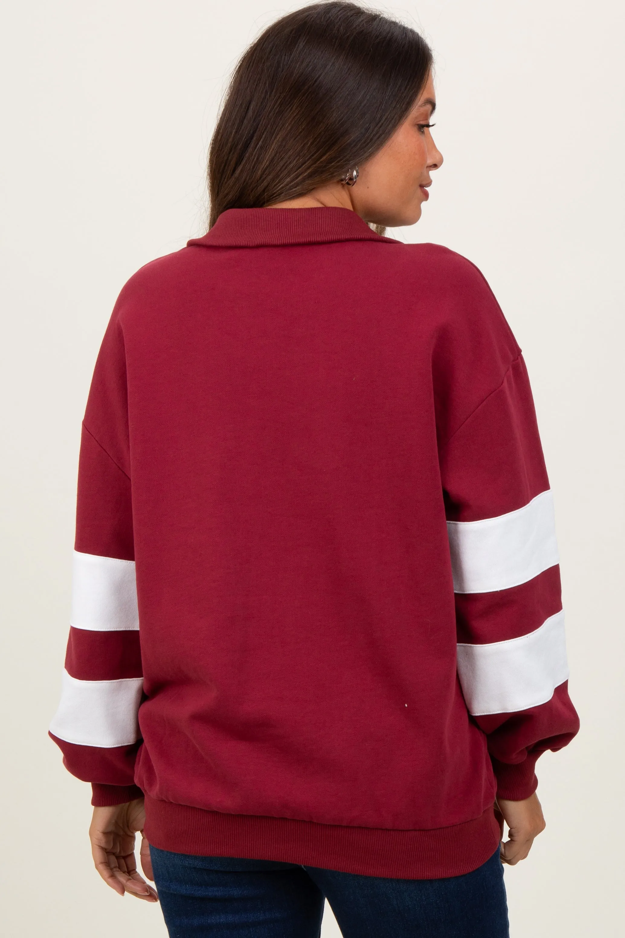 Burgundy Half Zip Stripe Sleeve Maternity Pullover sold by Pinkblush product image thumbnail 3
