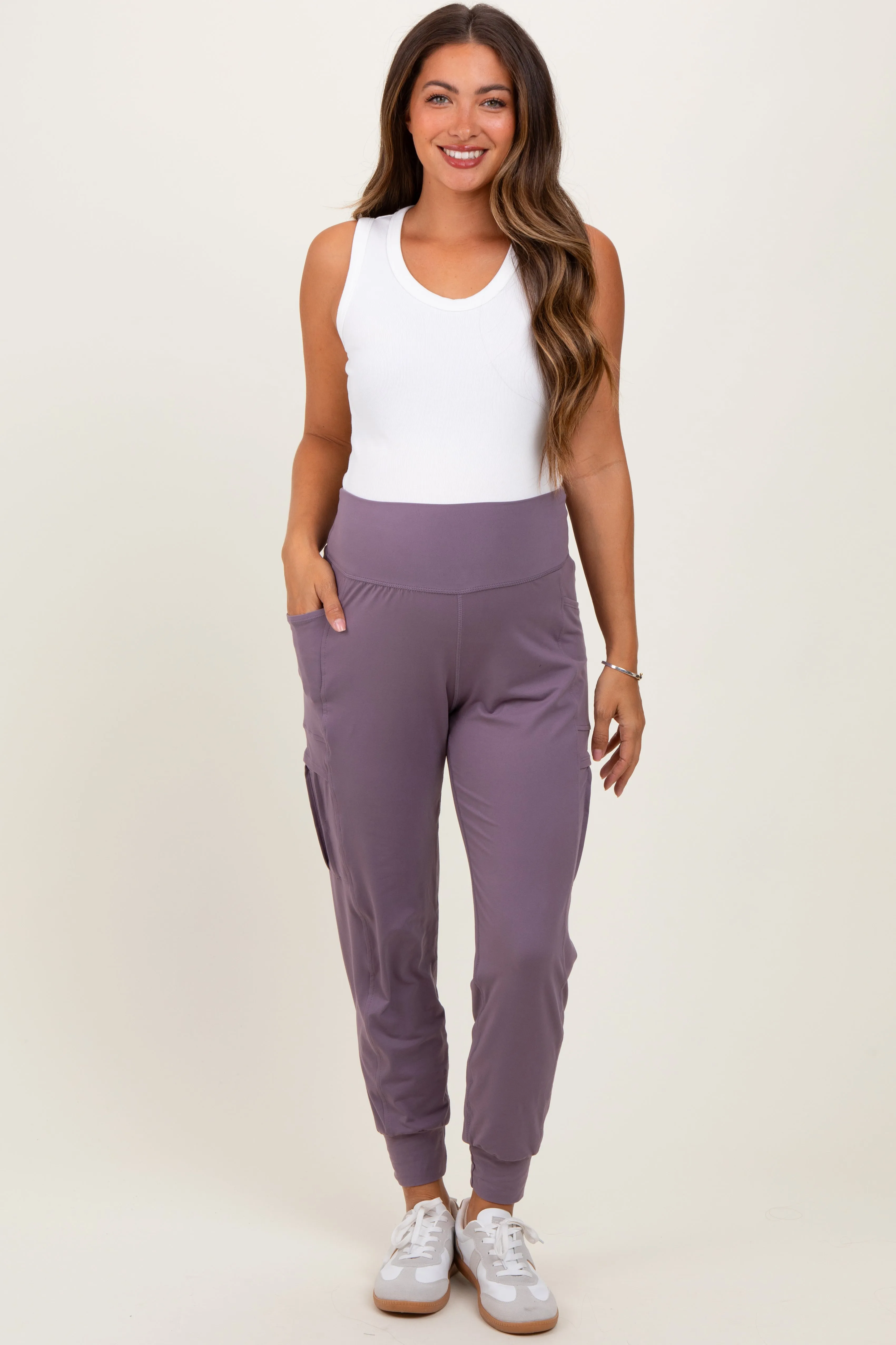 Violet Cargo Pocket Maternity Jogger Pants sold by Pinkblush