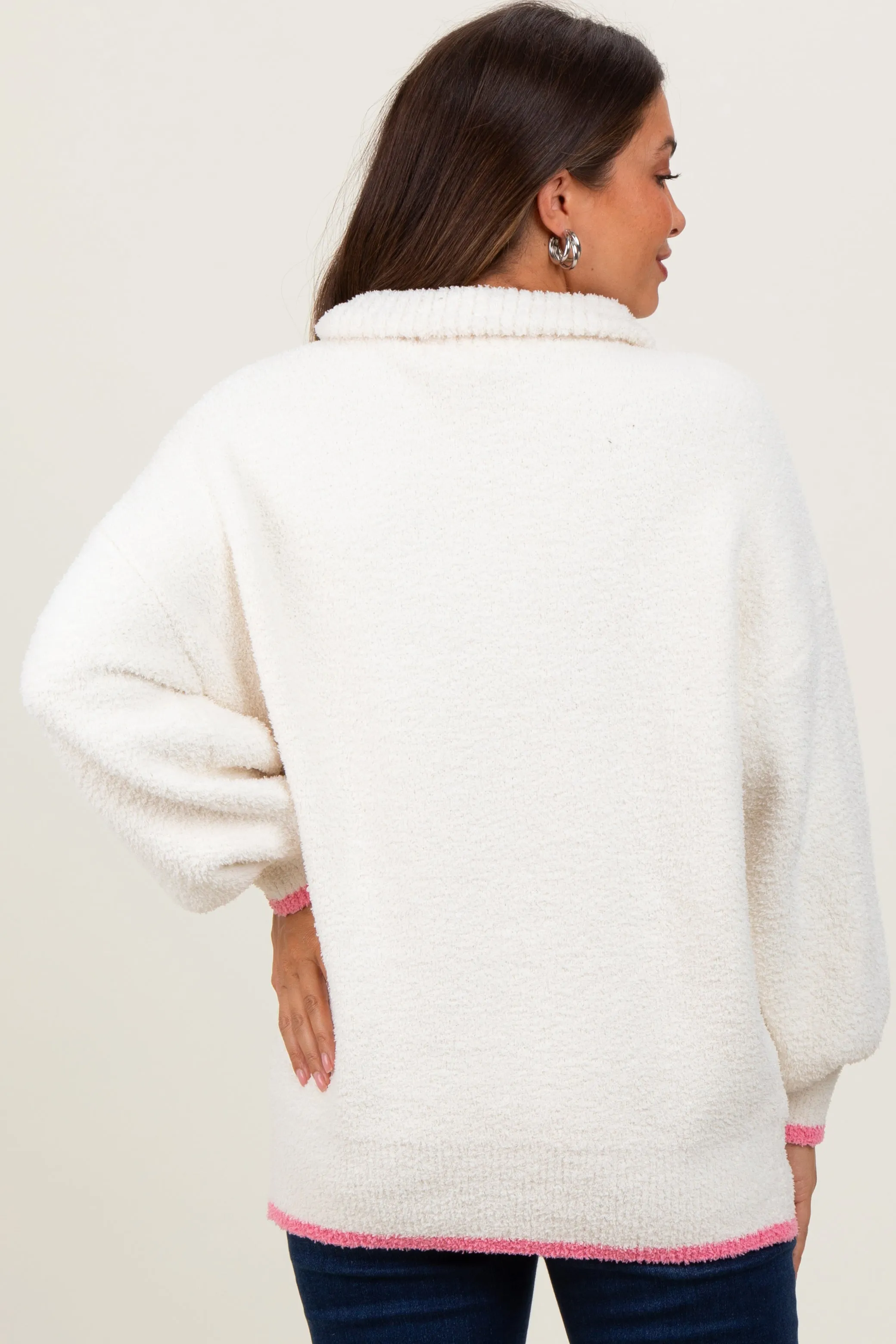 Cream Soft Fuzzy Knit Quarter Zip Maternity Pullover Sweater sold by Pinkblush product image thumbnail 4
