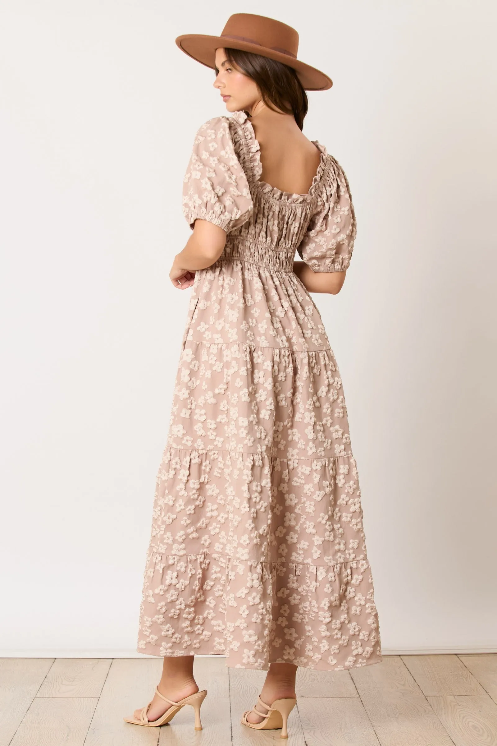 Light Mocha Floral Applique Tiered Maxi Dress sold by Pinkblush product image thumbnail 4
