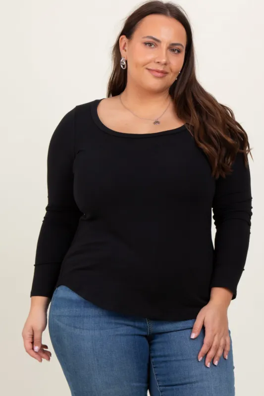 Black Basic Long Sleeve Plus Top sold by Pinkblush