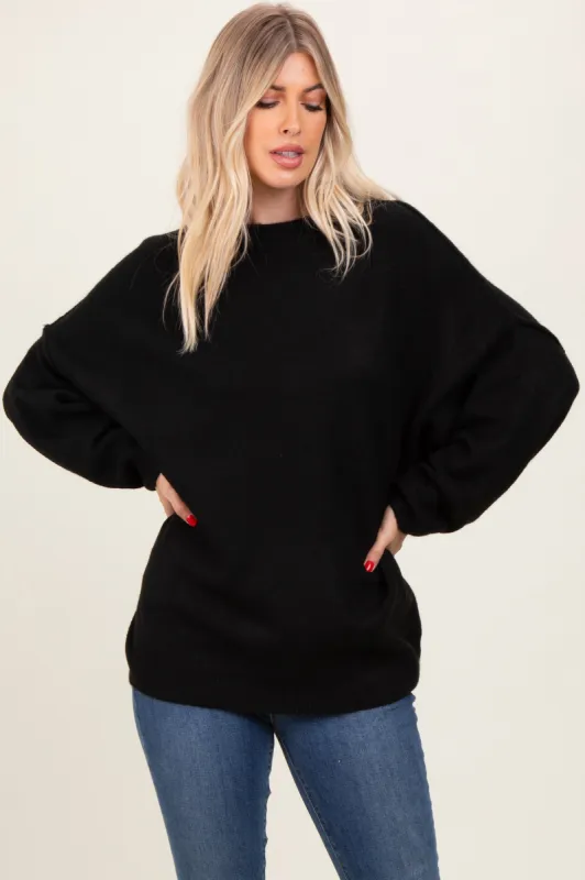 Black Oversized Crewneck Melange Knit Sweater sold by Pinkblush