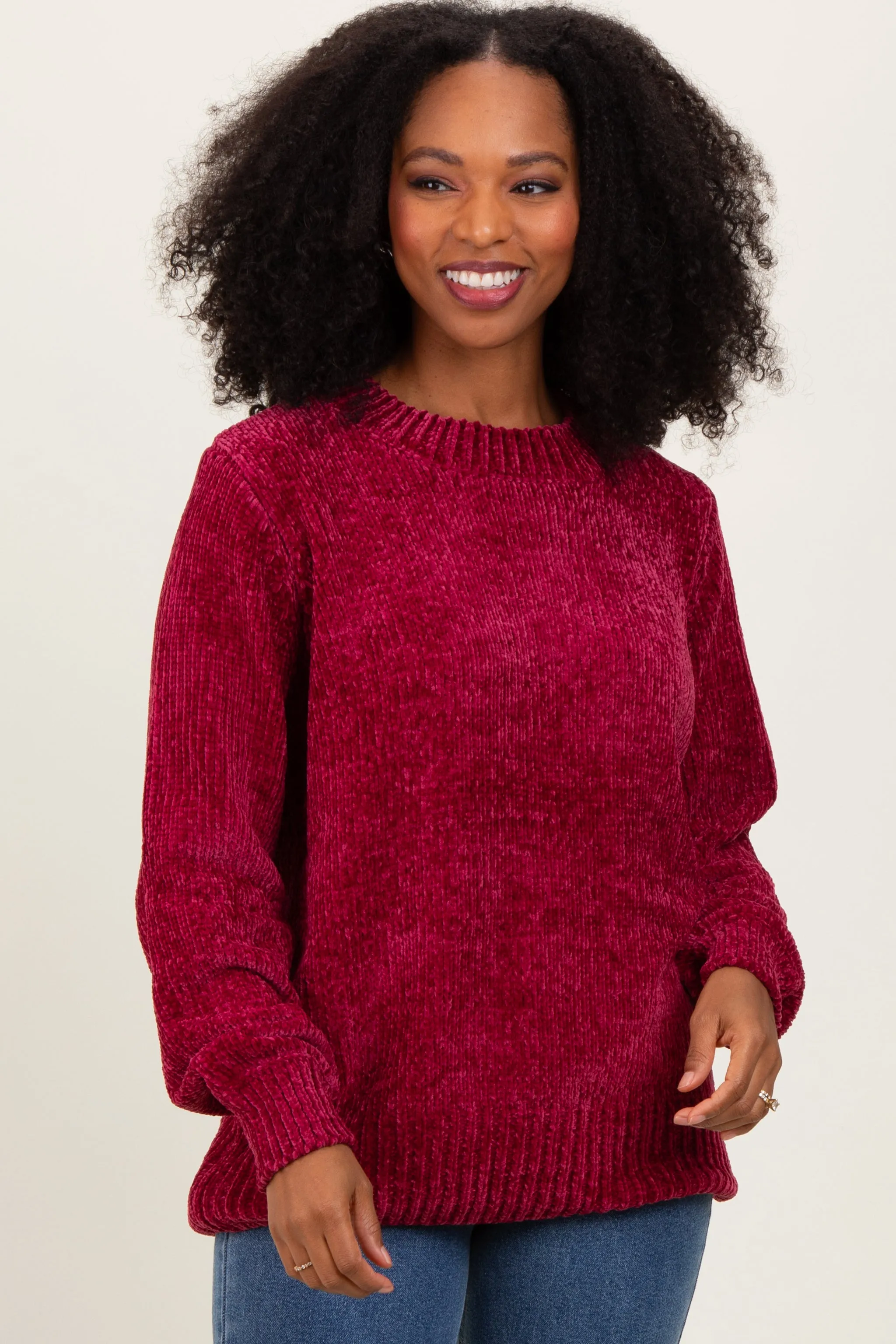 Burgundy Chenille Knit Balloon Sleeve Maternity Sweater sold by Pinkblush product image thumbnail 5
