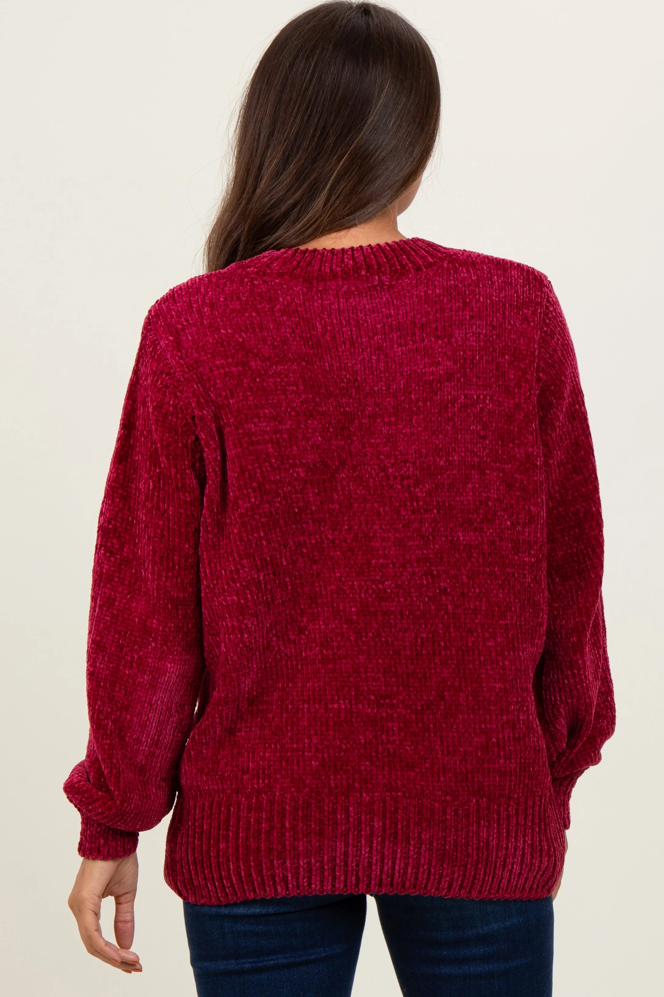 Burgundy Chenille Knit Balloon Sleeve Maternity Sweater sold by Pinkblush product image thumbnail 4