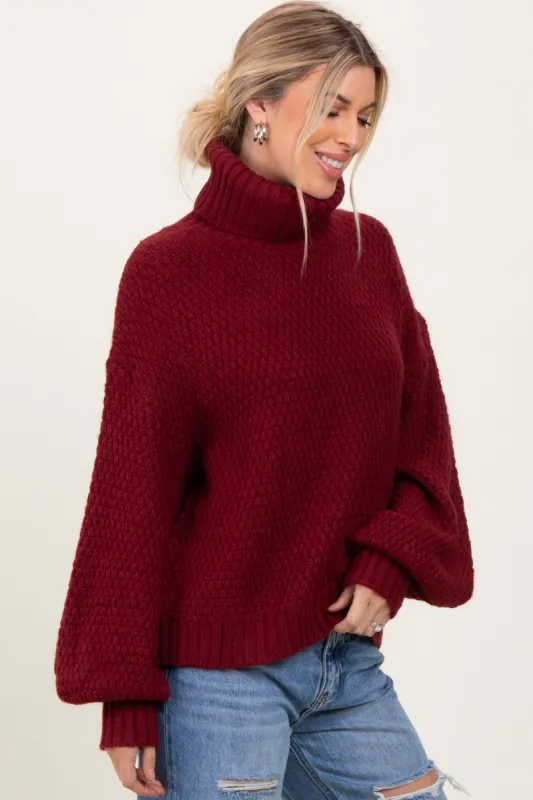 Burgundy Chunky Knit Turtleneck Sweater sold by Pinkblush