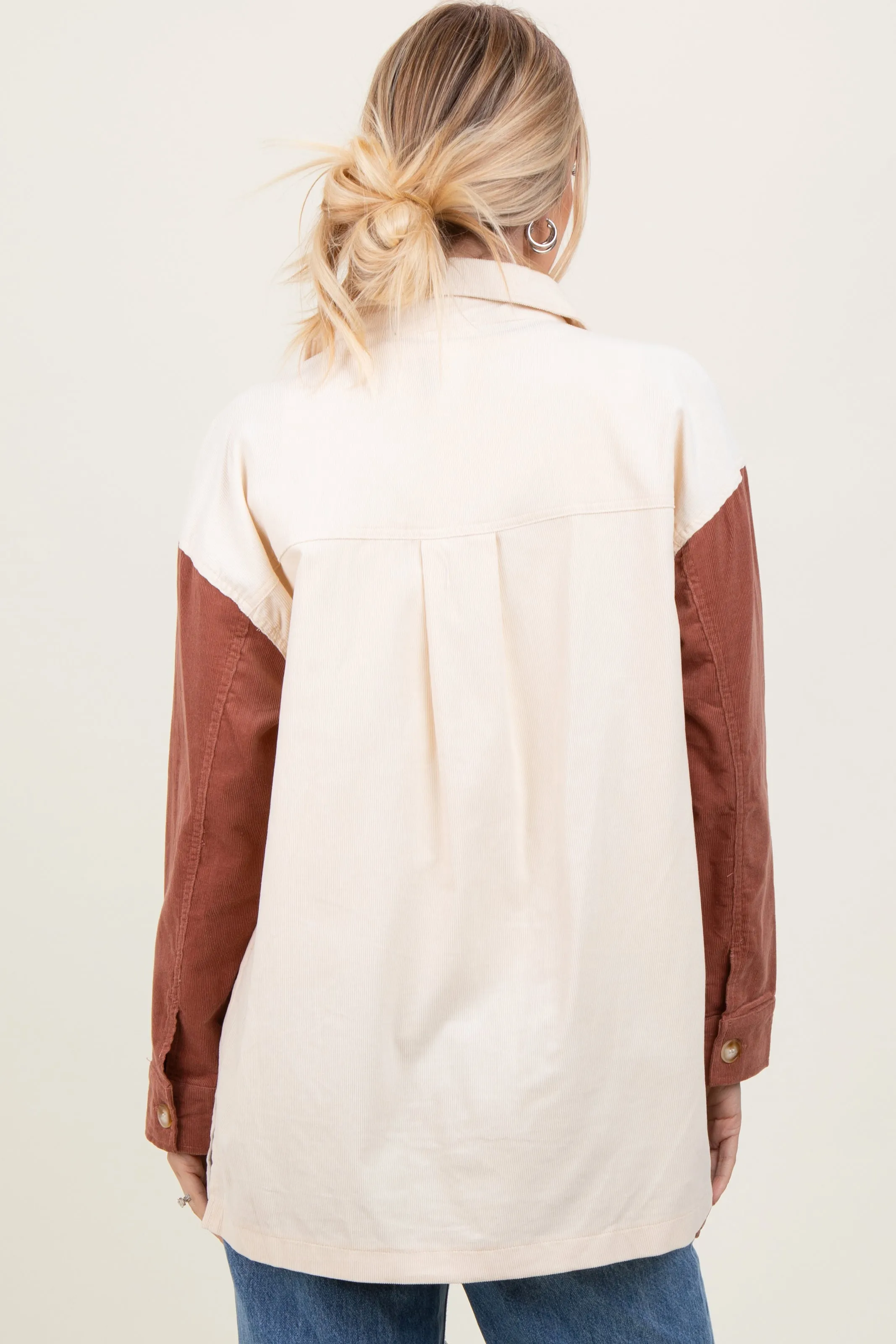Ivory Corduroy Colorblock Oversized Shirt Jacket sold by Pinkblush product image thumbnail 3