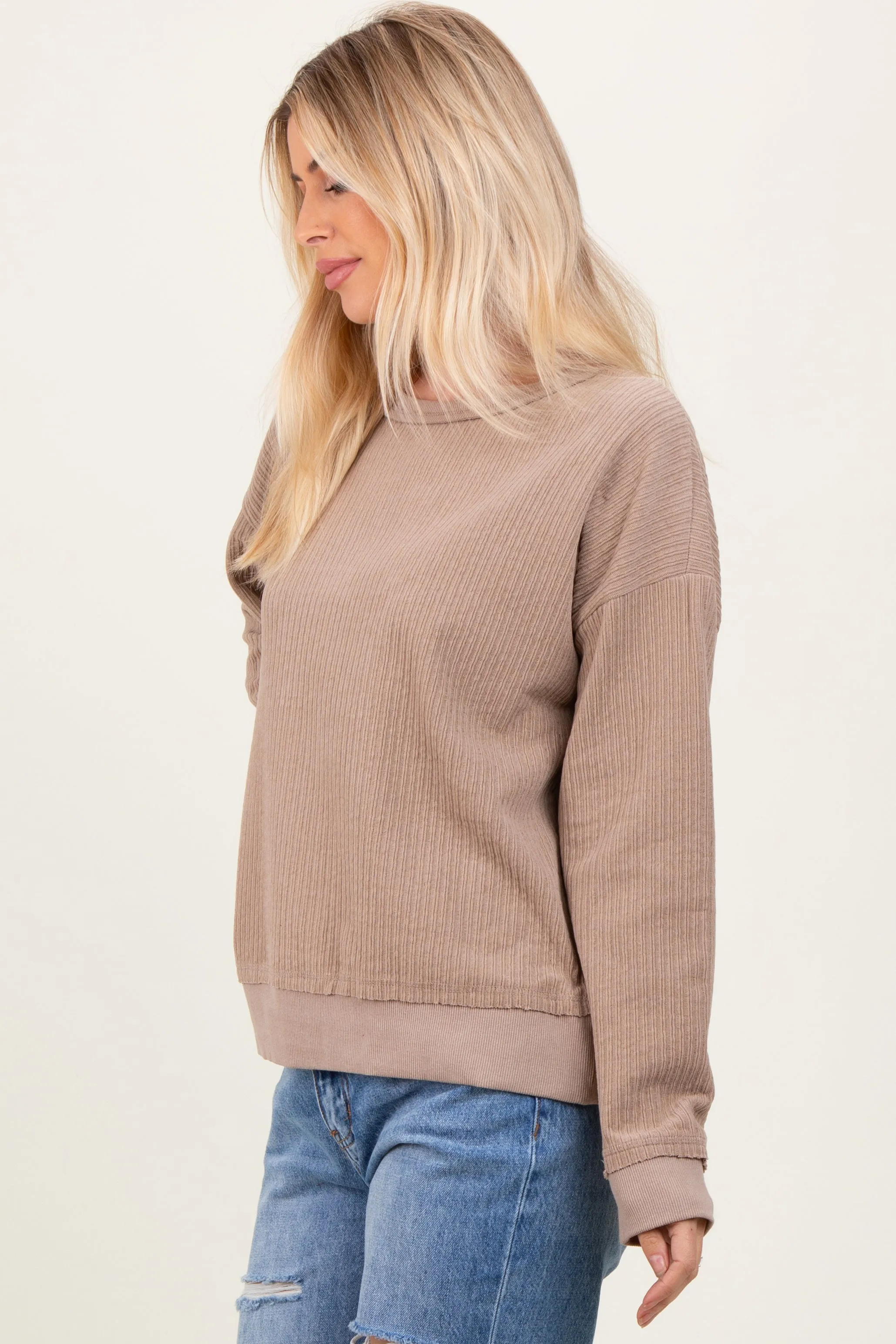 Mocha Ribbed Brushed Knit Pullover Top sold by Pinkblush product image thumbnail 3