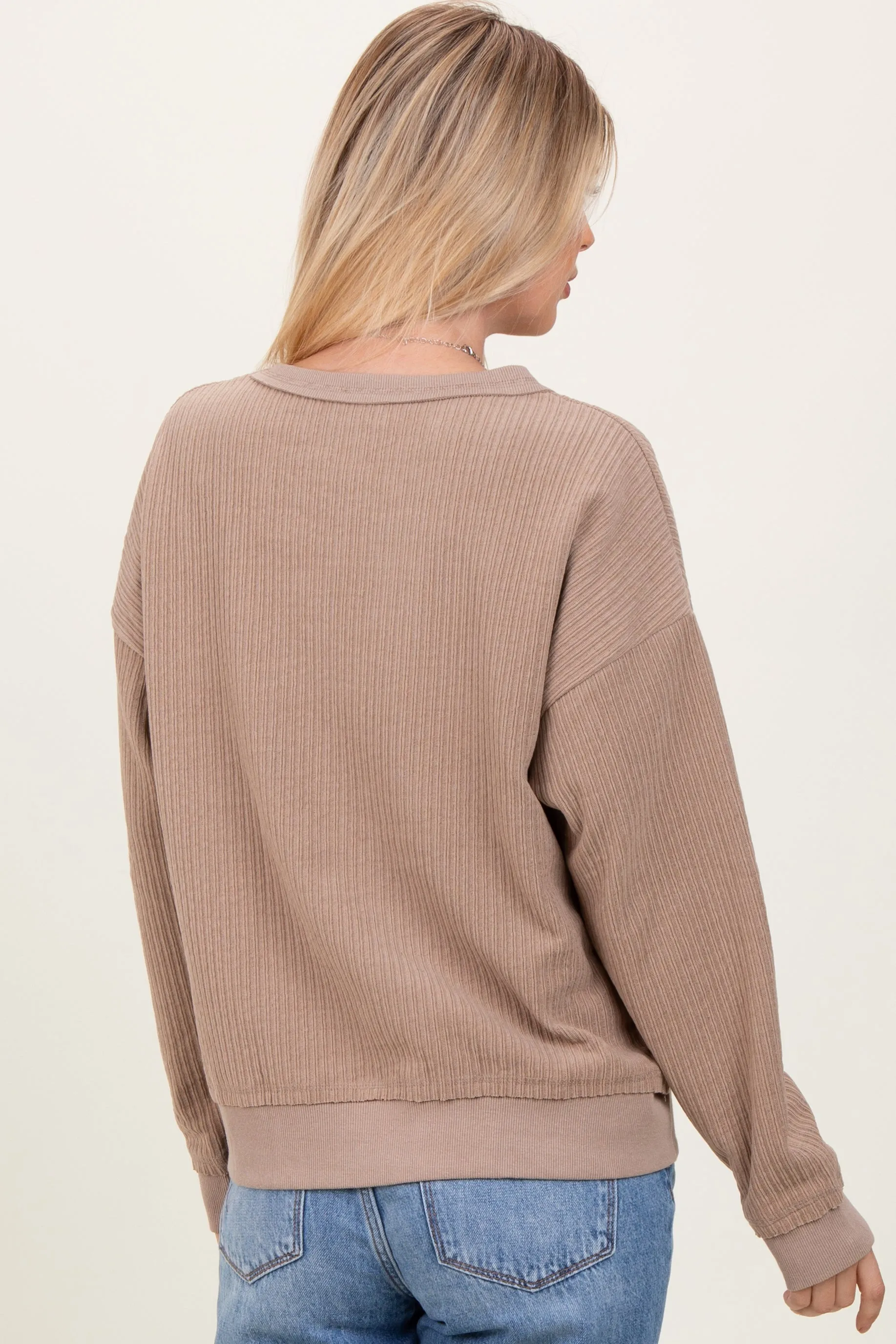 Mocha Ribbed Brushed Knit Pullover Top sold by Pinkblush product image thumbnail 4