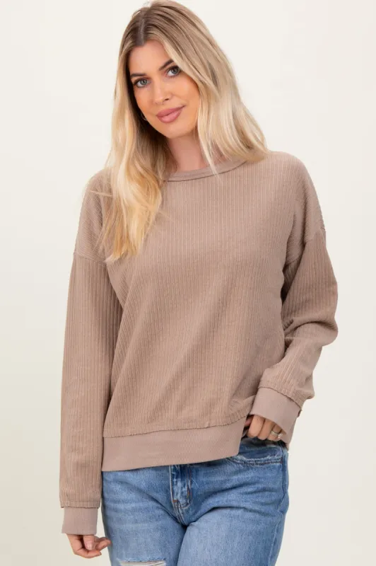 Mocha Ribbed Brushed Knit Pullover Top sold by Pinkblush