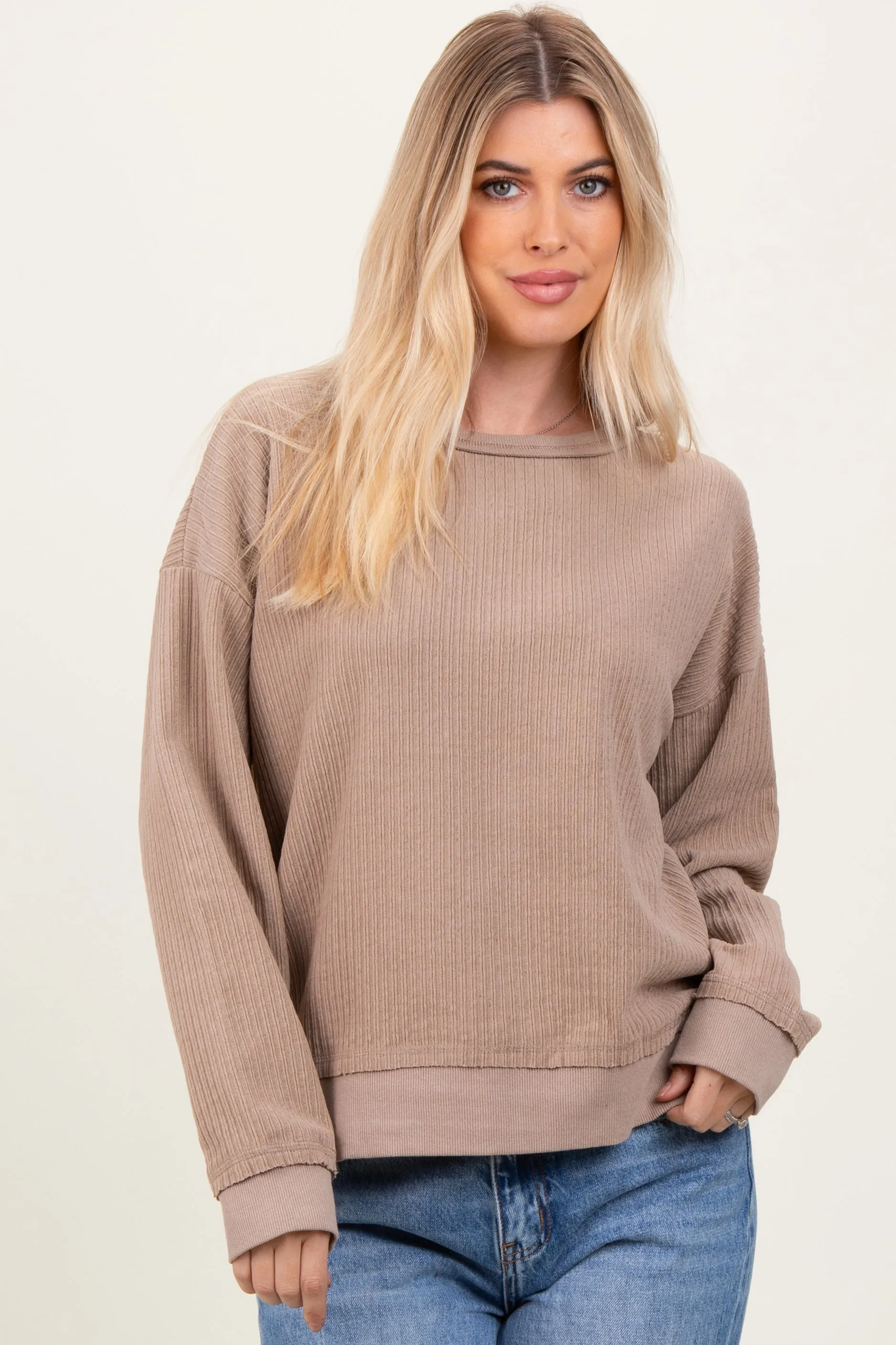 Mocha Ribbed Brushed Knit Pullover Top sold by Pinkblush product image thumbnail 2