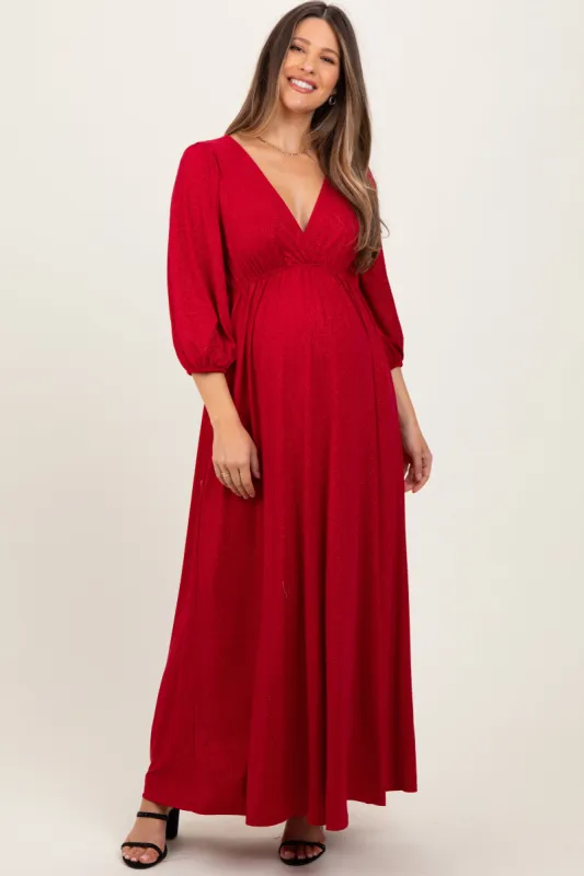 Red Glitter V-Neck Maternity Maxi Dress sold by Pinkblush