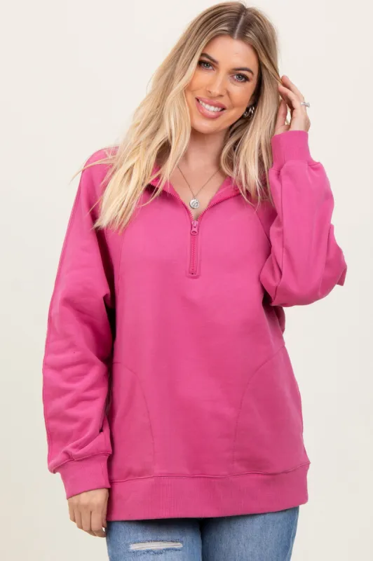 Pink Half Zip Contrast Rib Sweatshirt Top sold by Pinkblush
