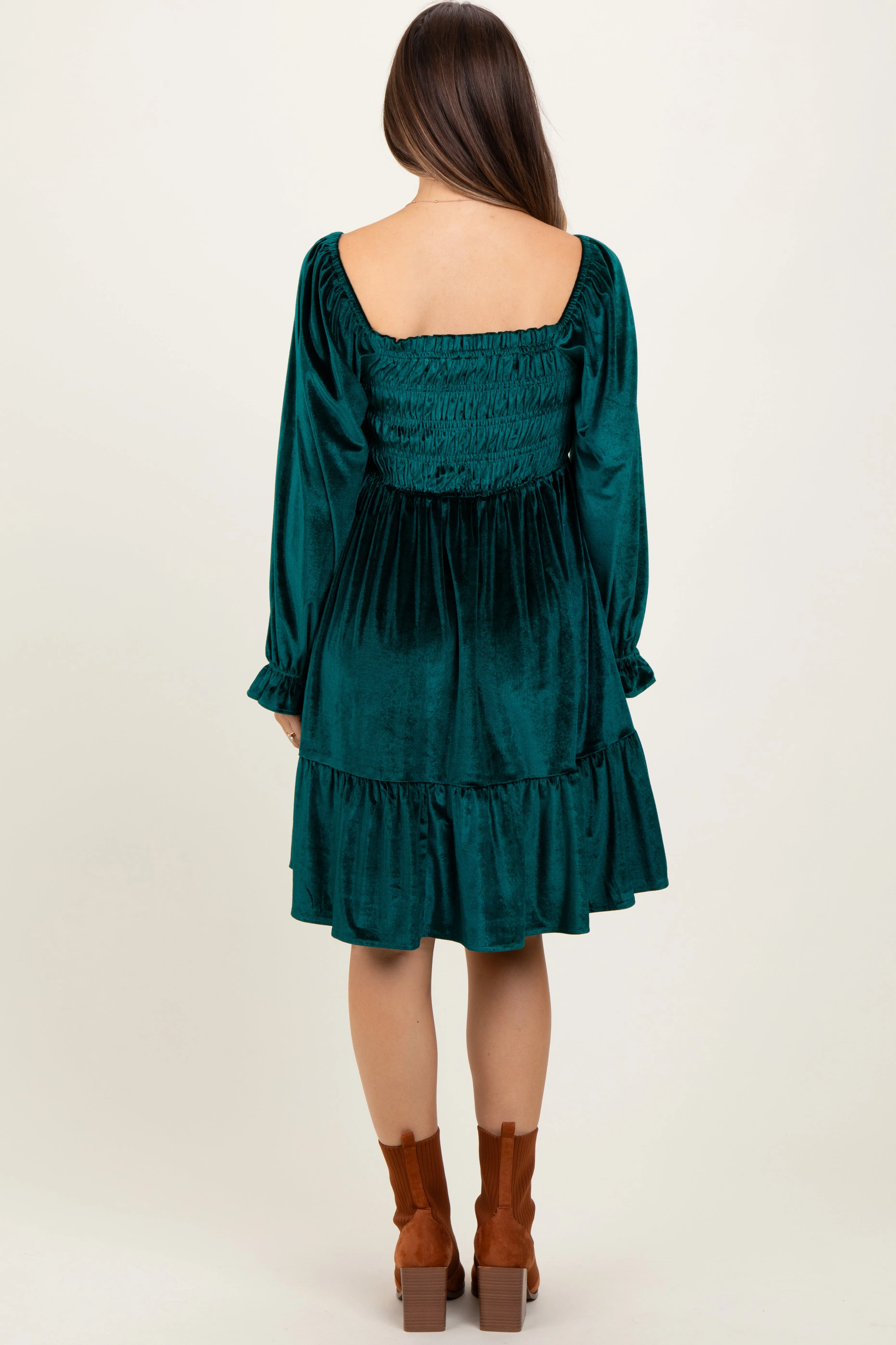 Forest Green Velvet Smocked Long Sleeve Maternity Dress sold by Pinkblush product image thumbnail 3