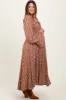 Mocha Damask Print Smocked Ruffle Accent Maternity Maxi Dress sold by Pinkblush