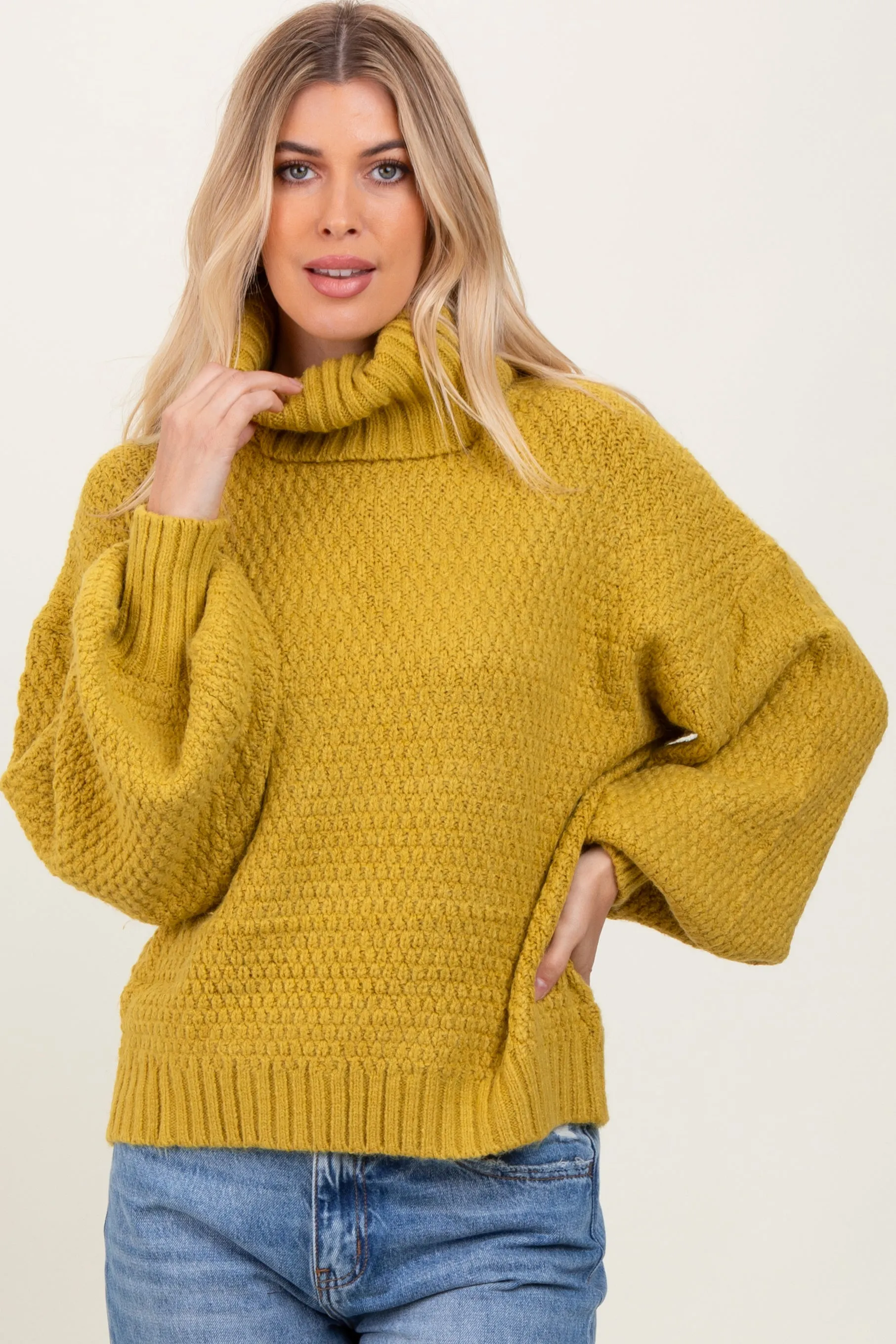 Yellow Chunky Knit Turtleneck Sweater sold by Pinkblush