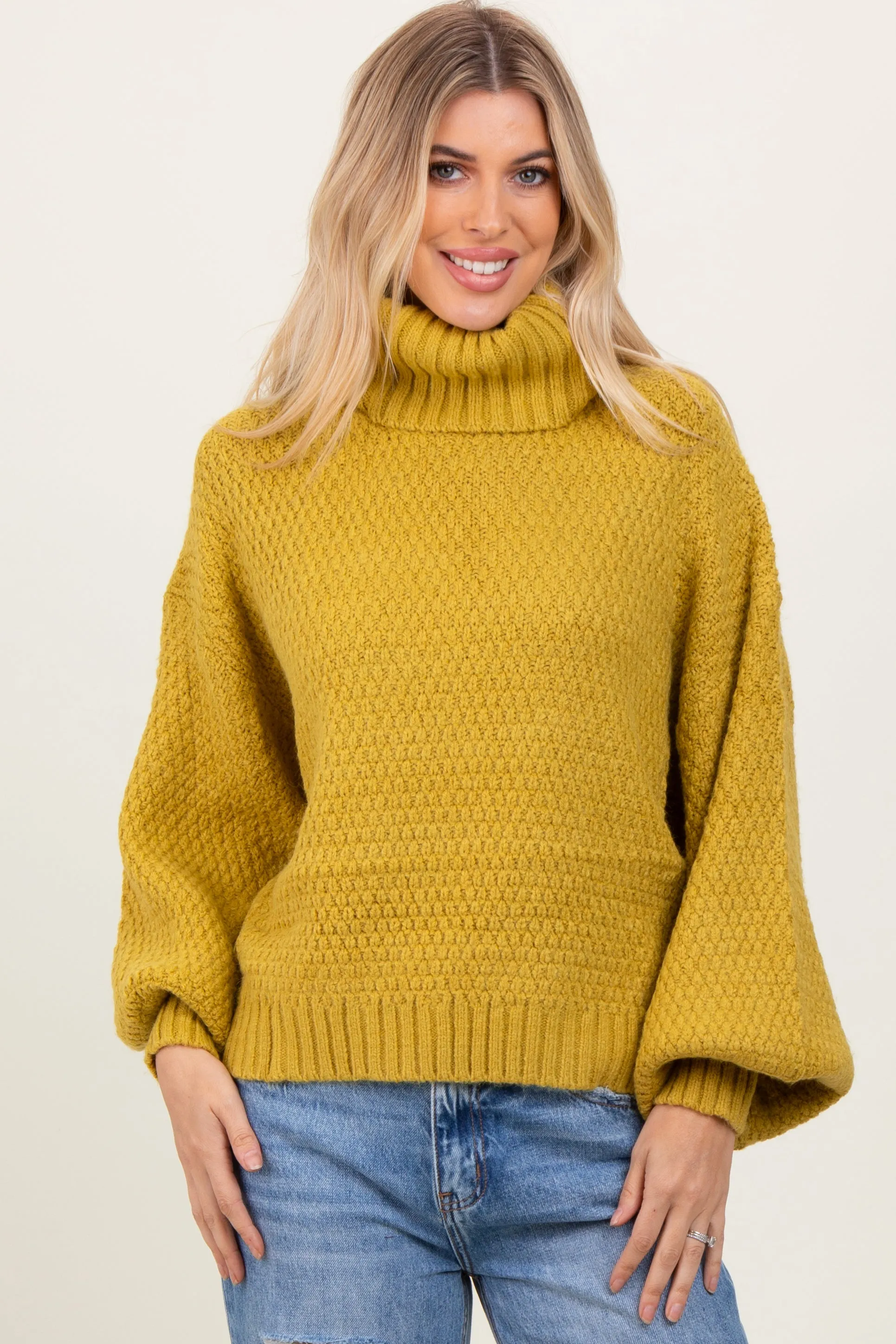 Yellow Chunky Knit Turtleneck Sweater sold by Pinkblush product image thumbnail 2