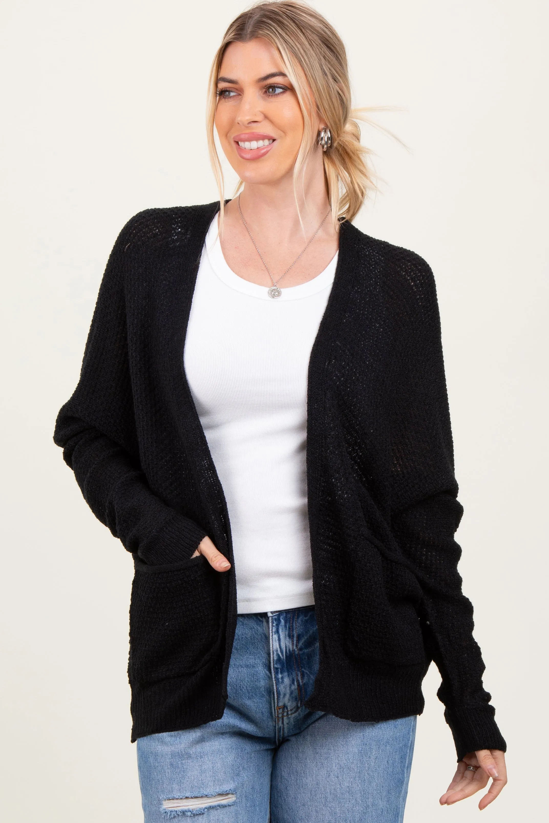 Black Pocketed Open Cardigan sold by Pinkblush product image thumbnail 2