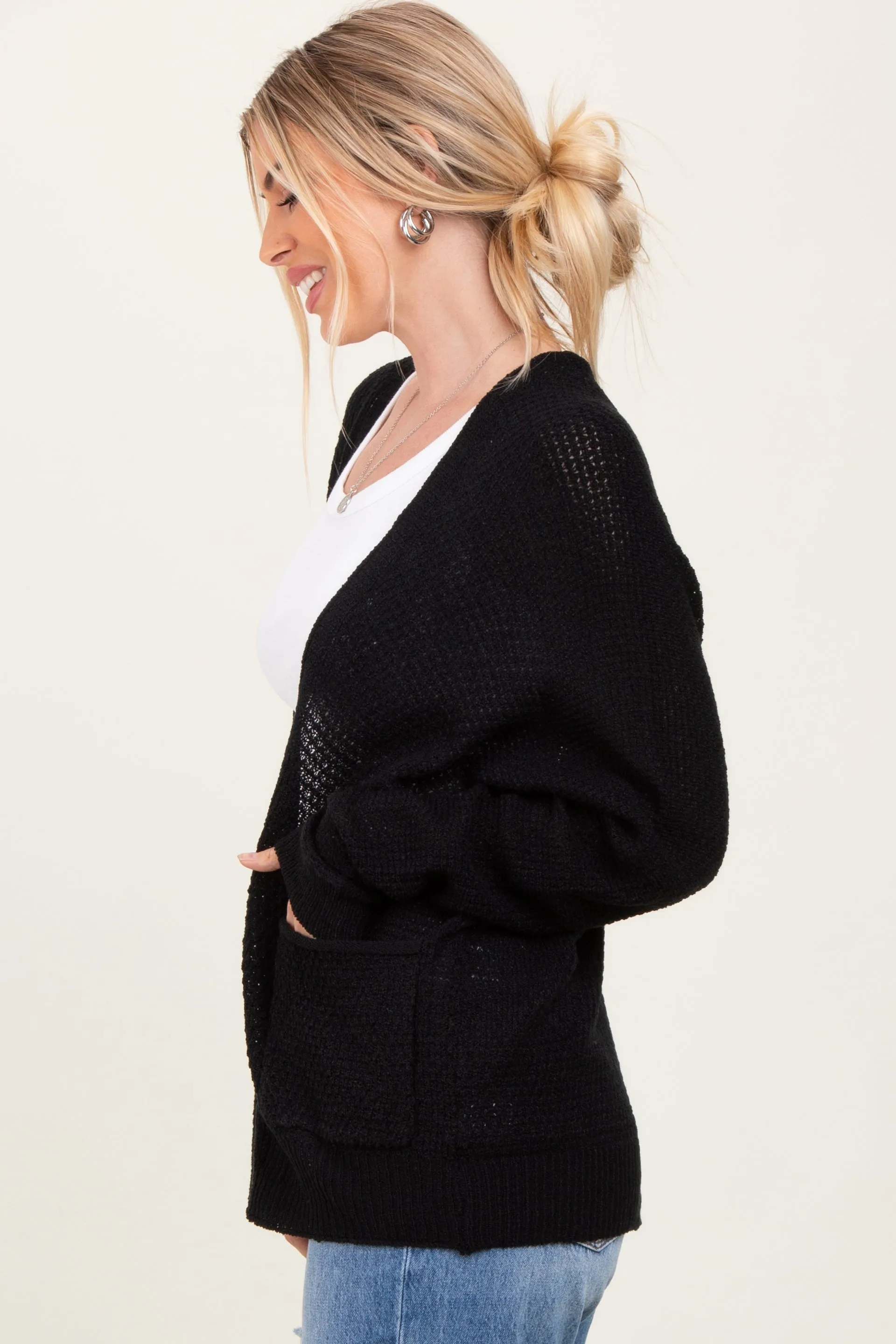 Black Pocketed Open Cardigan sold by Pinkblush product image thumbnail 3