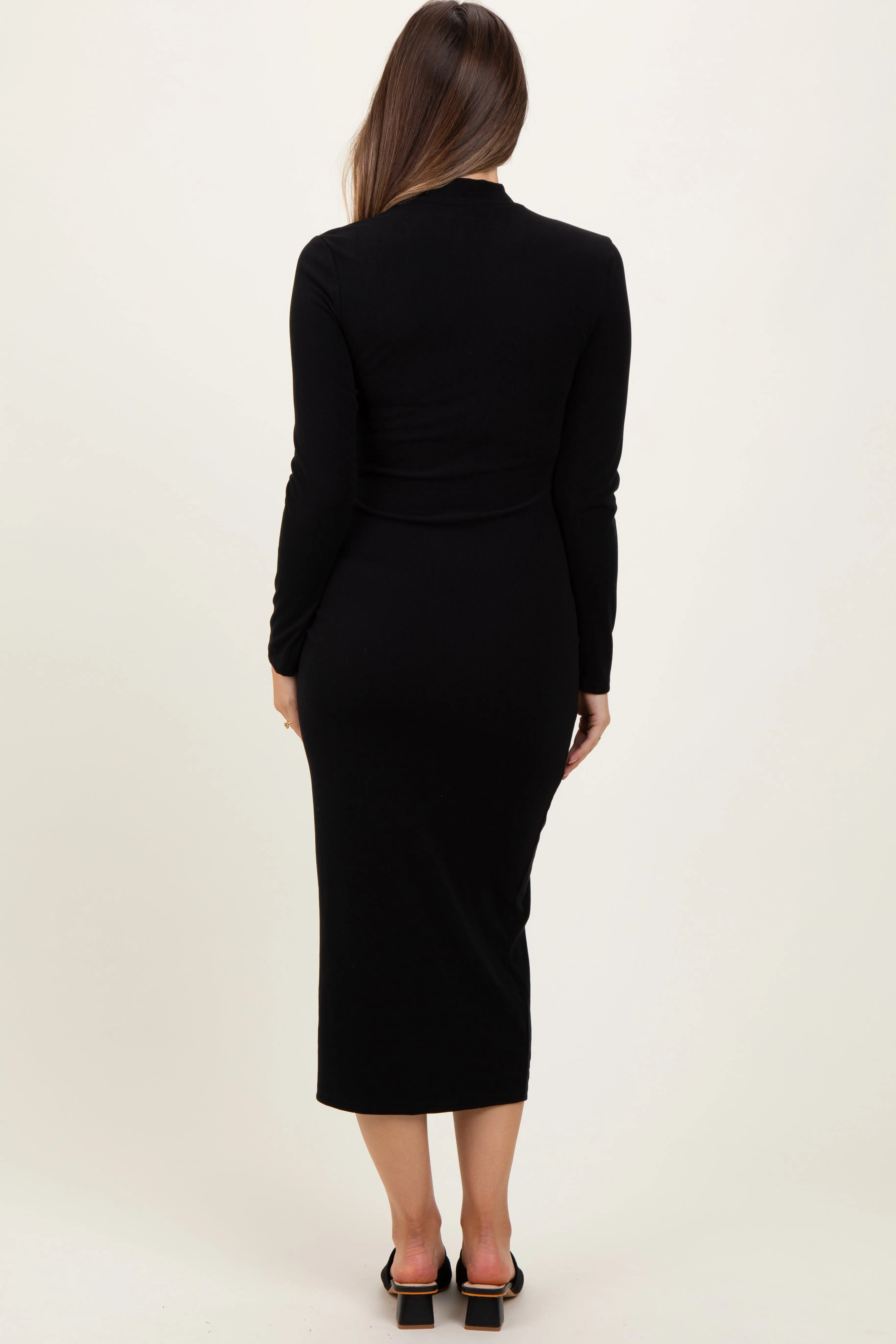 Black Basic Mock Long Sleeve Maternity Maxi Dress sold by Pinkblush product image thumbnail 4
