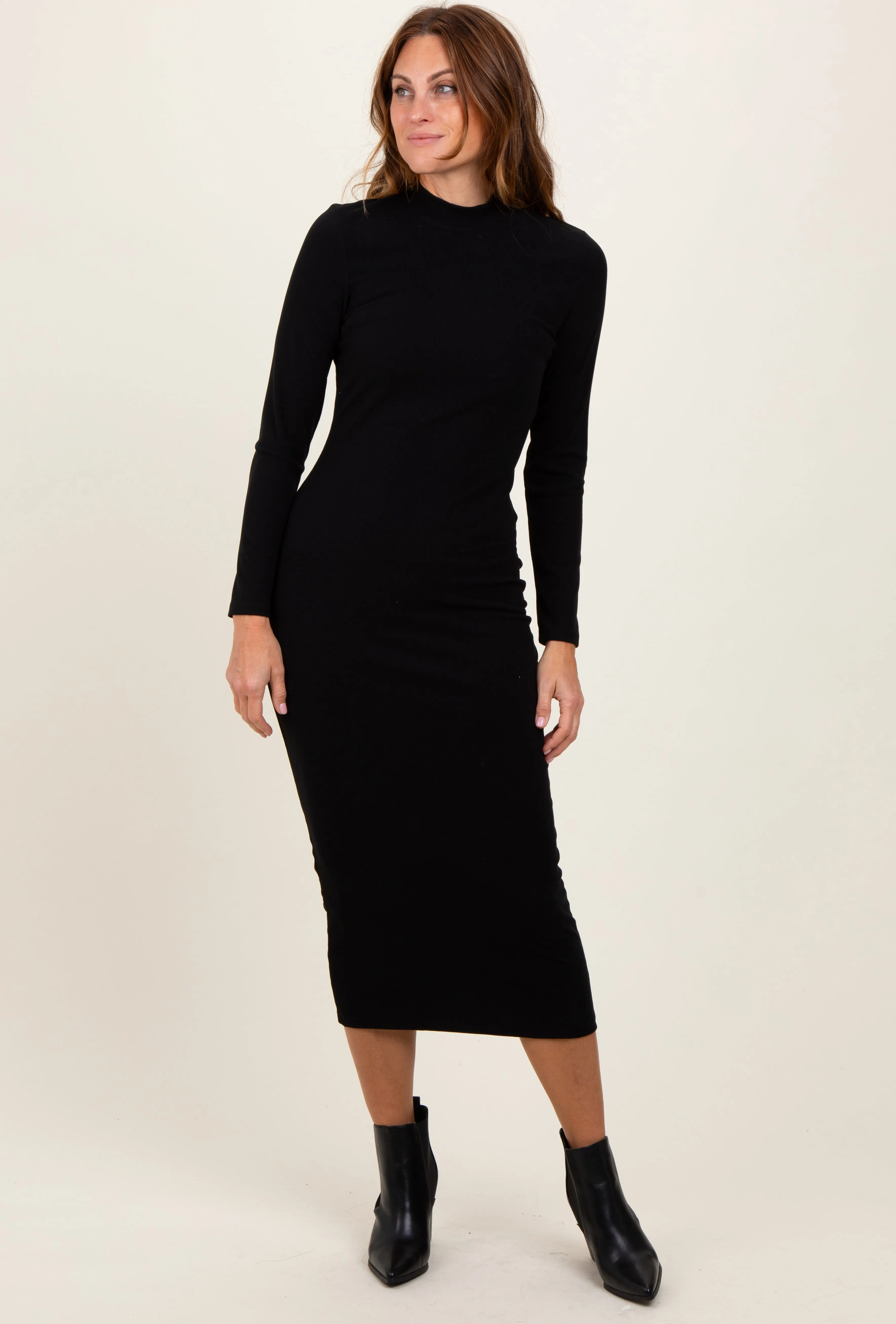 Black Basic Mock Long Sleeve Maternity Maxi Dress sold by Pinkblush product image thumbnail 5