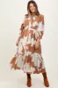 Camel Floral Print Cinched Tie Waist Maternity Shirt Dress sold by Pinkblush