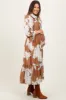 Camel Floral Print Cinched Tie Waist Maternity Shirt Dress sold by Pinkblush