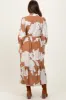 Camel Floral Print Cinched Tie Waist Maternity Shirt Dress sold by Pinkblush