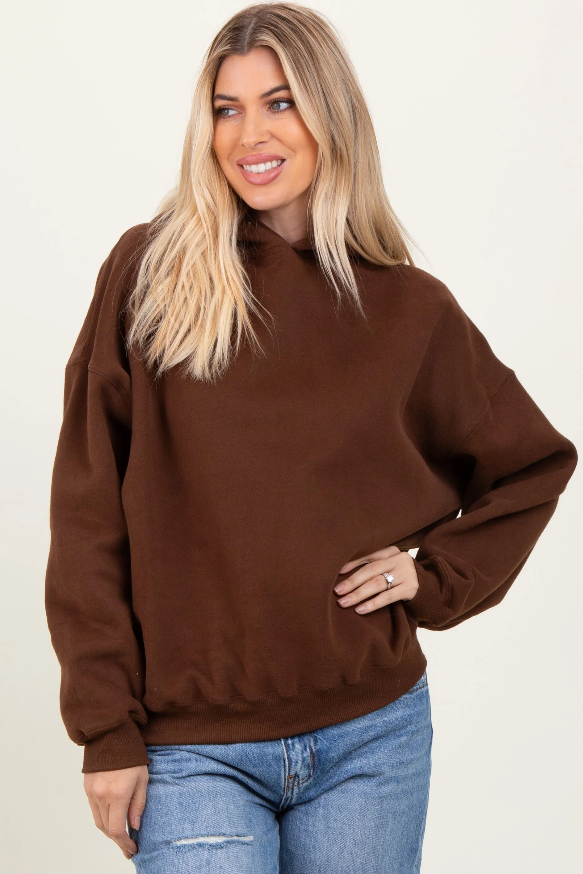 Brown Fleece Oversized Pullover Hoodie sold by Pinkblush product image thumbnail 2