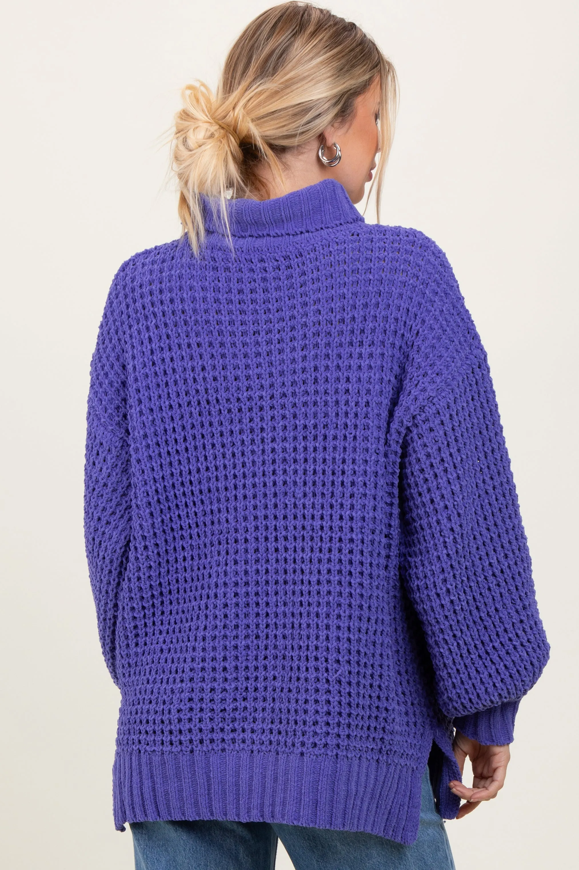 Periwinkle Chunky Waffle Knit Turtleneck Sweater sold by Pinkblush product image thumbnail 4