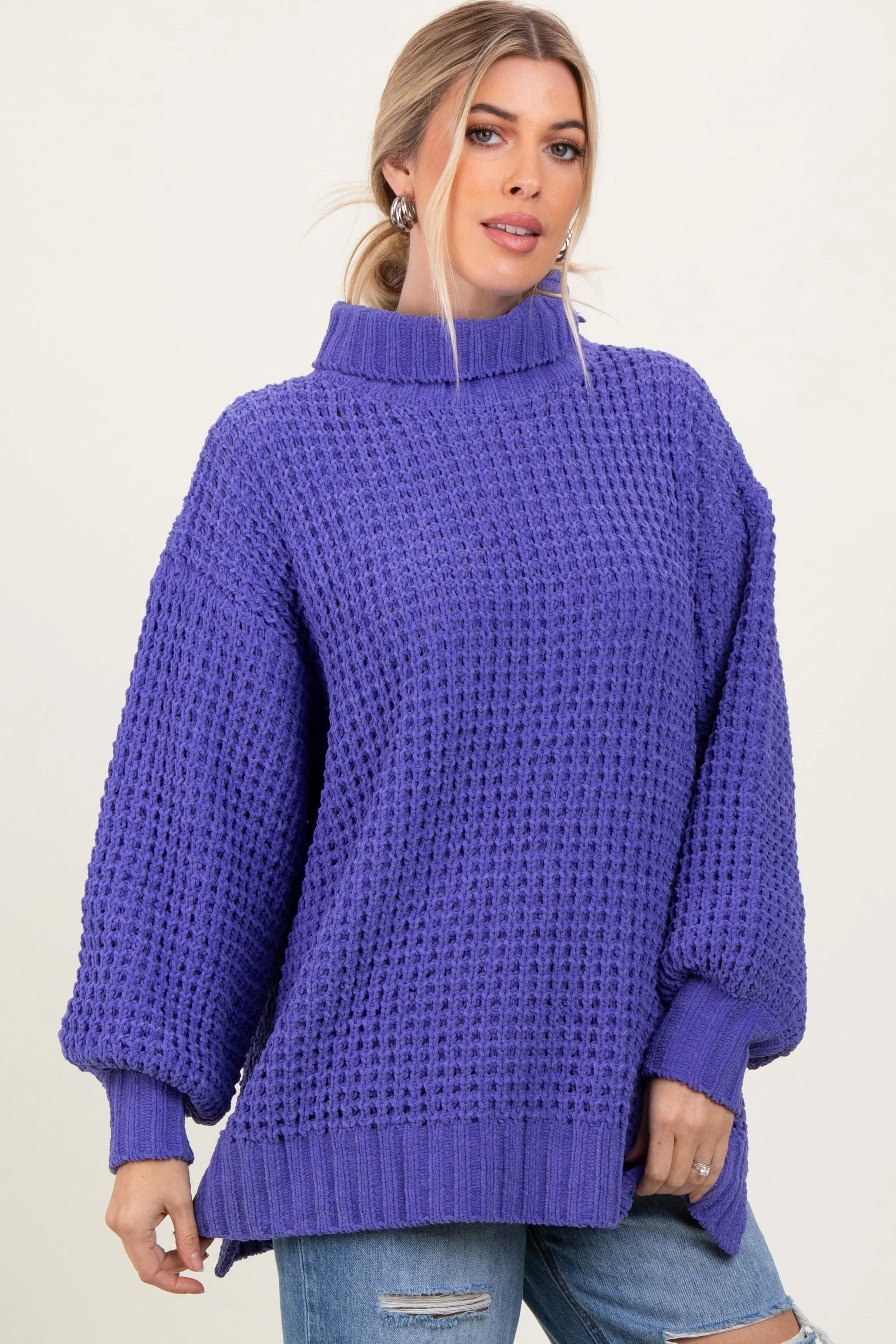 Periwinkle Chunky Waffle Knit Turtleneck Sweater sold by Pinkblush product image thumbnail 3