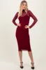 Burgundy Mesh Overlay Fitted Midi Dress sold by Pinkblush