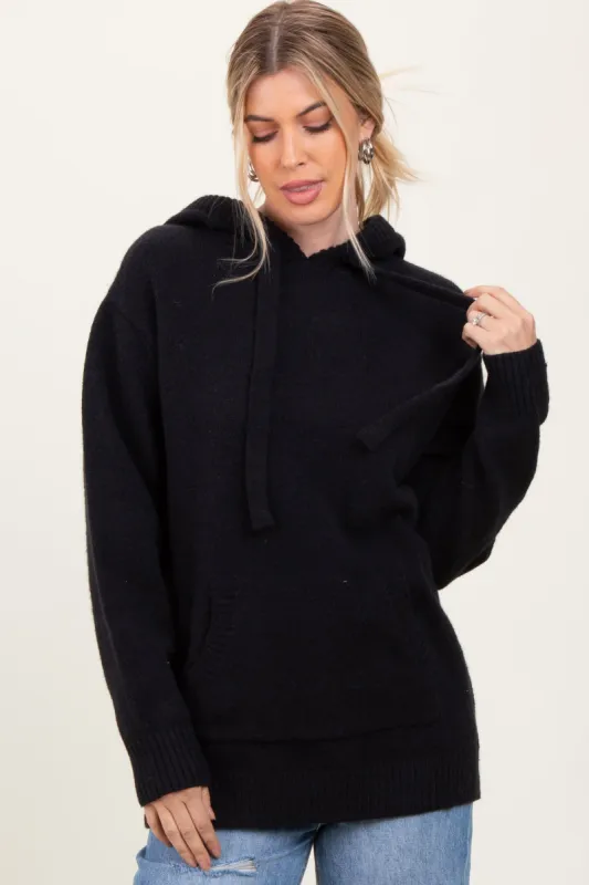 Black Knit Front Pocket Hooded Sweater sold by Pinkblush