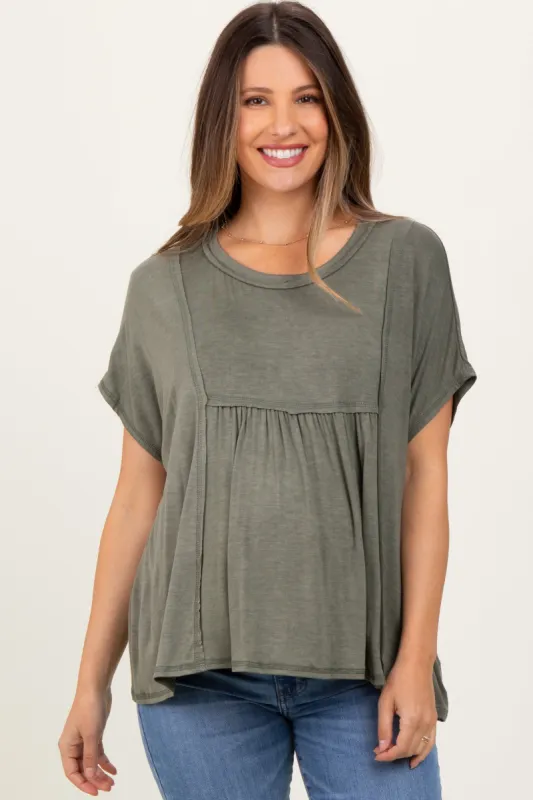 Light Olive Flutter Sleeve Maternity Top sold by Pinkblush